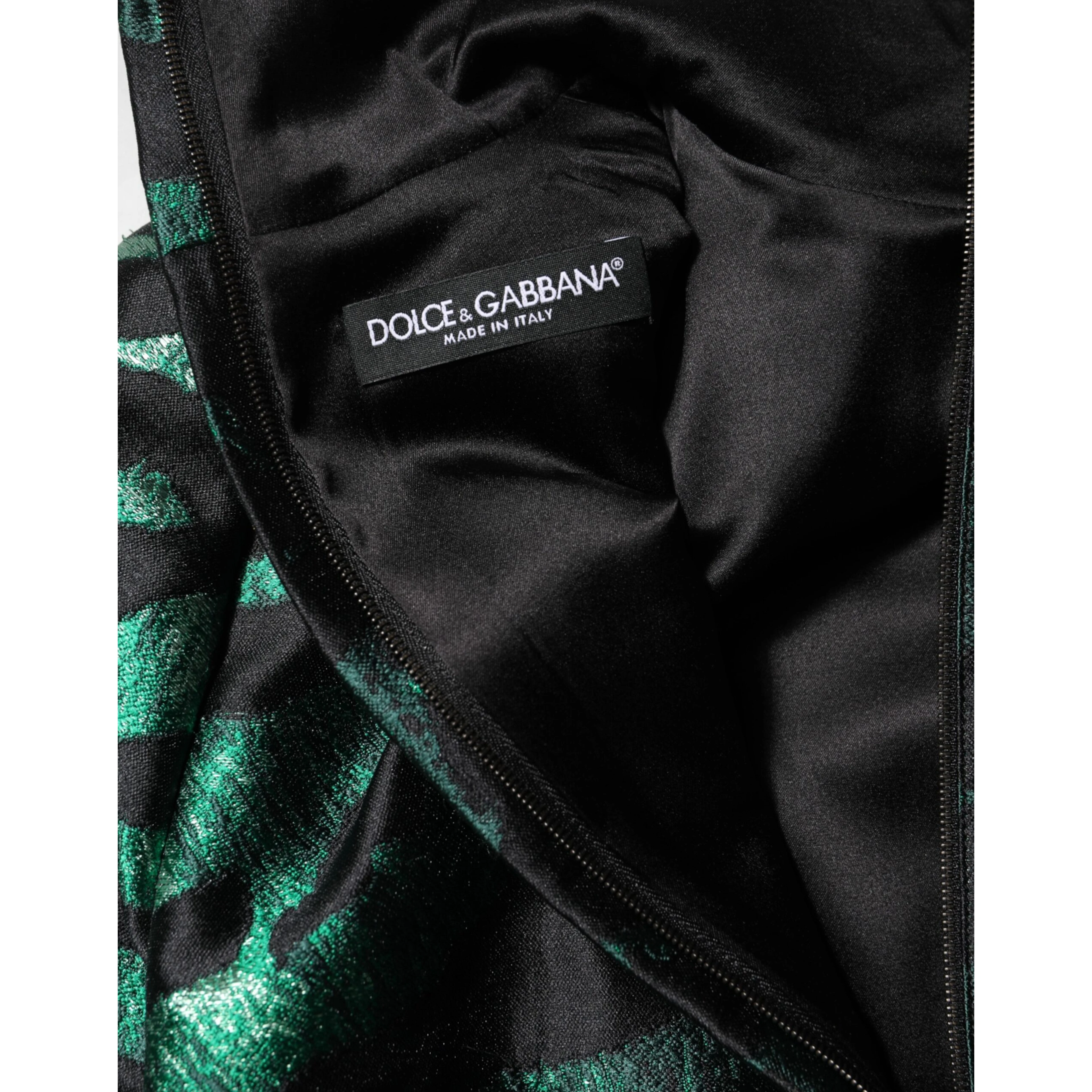 Black Green Metallic Jacquard Mini Long Dress