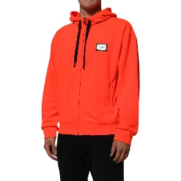 Red Fluorescent Polyester Logo Patch Hoodie Sweater