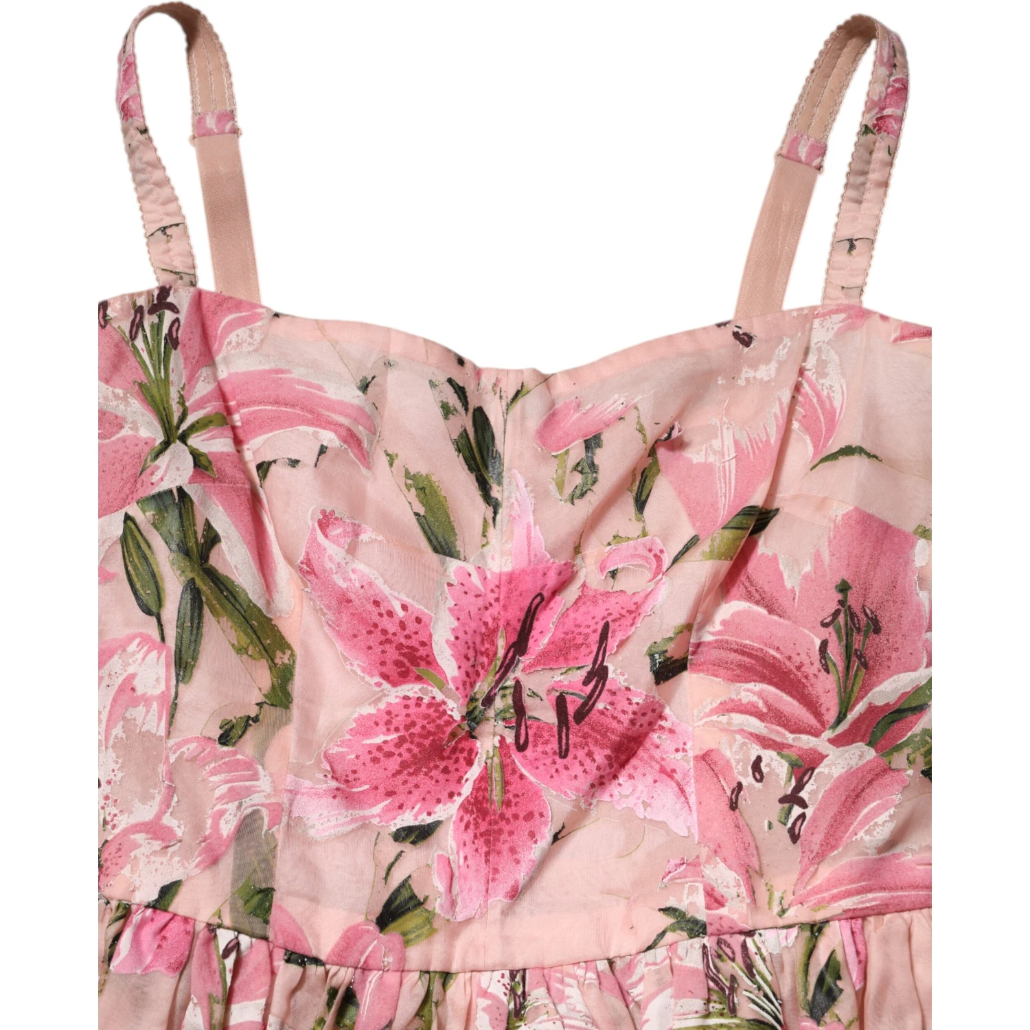 Pink Cotton Floral Pleated Sleeveless Dress