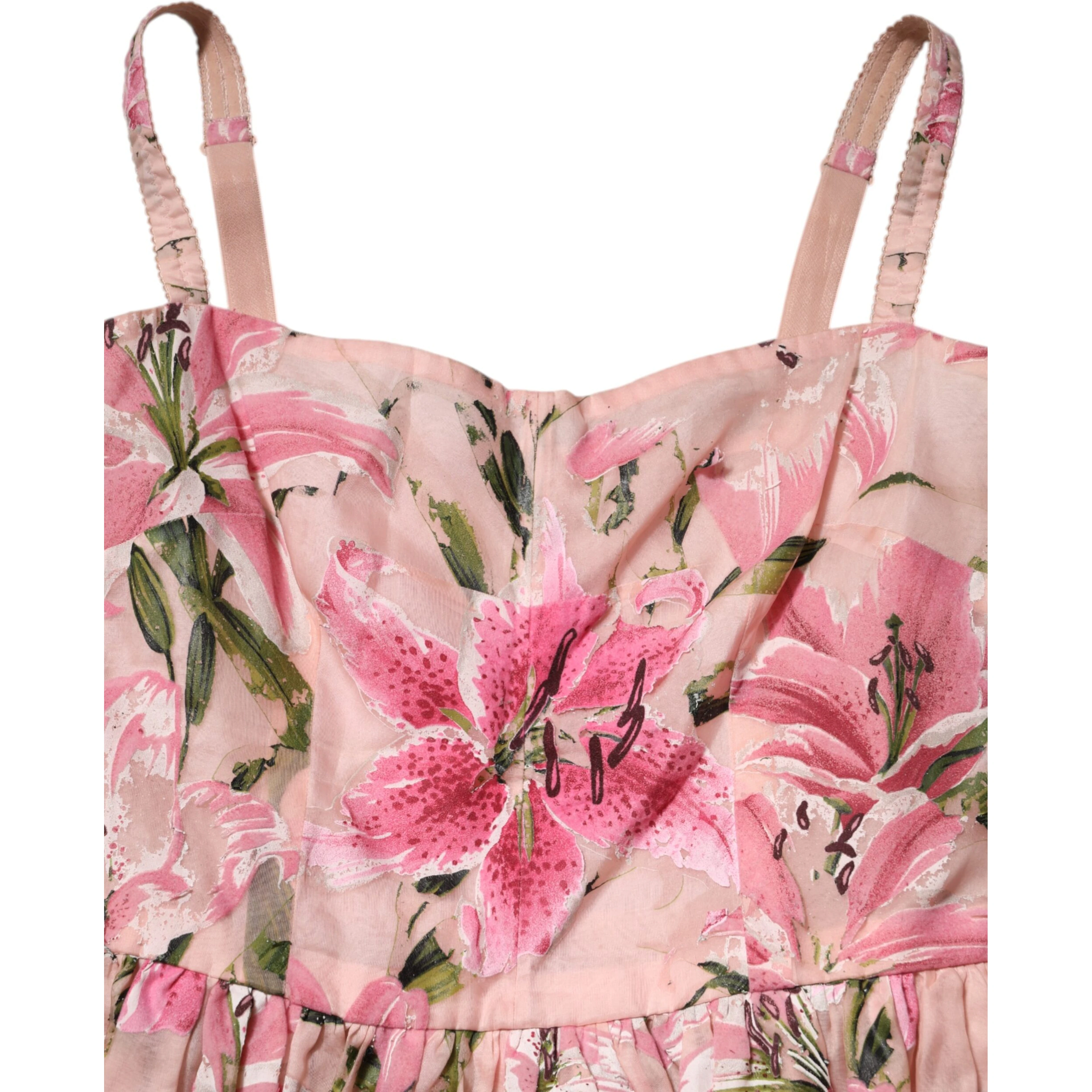 Pink Cotton Floral Pleated Sleeveless Dress