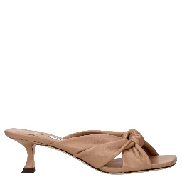 Beige Leather Flat Sandals