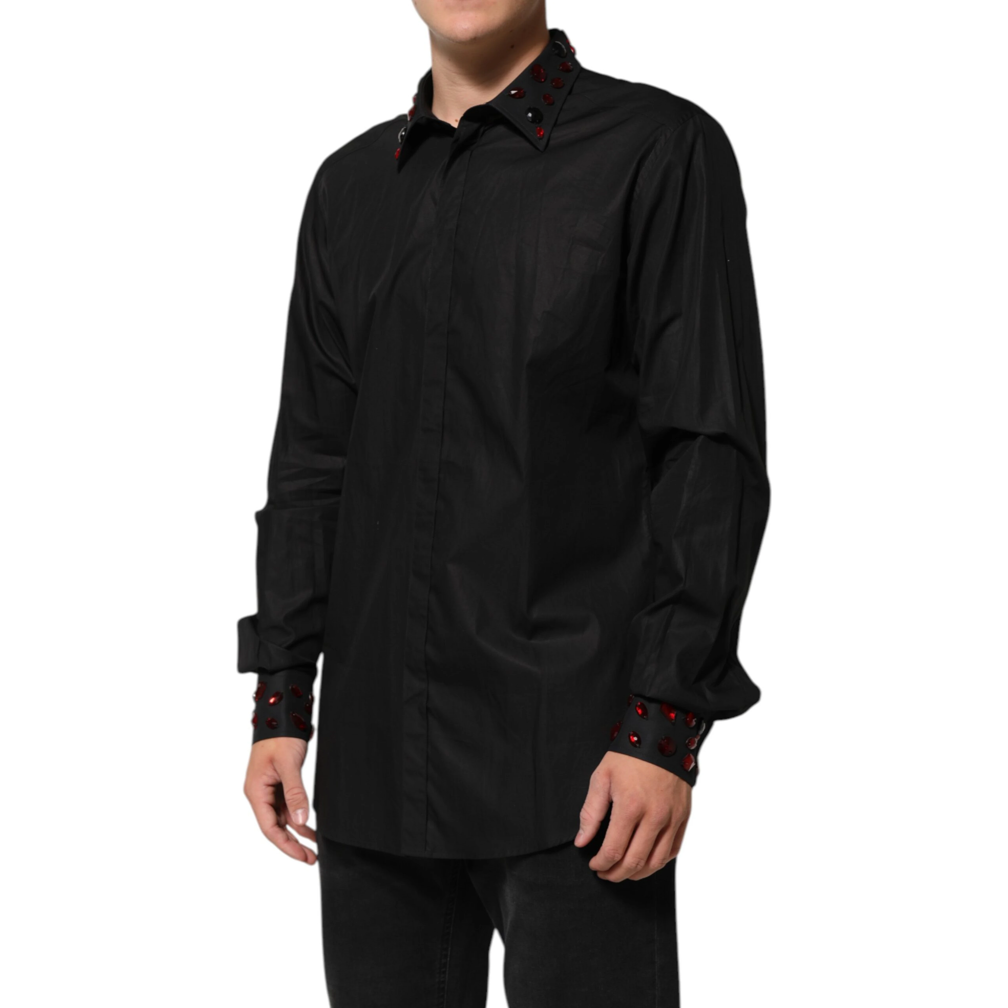 Black Cotton Embellished Collar Men’s Shirt