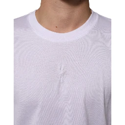 White Cotton Logo Patch Crew Neck Men T-shirt