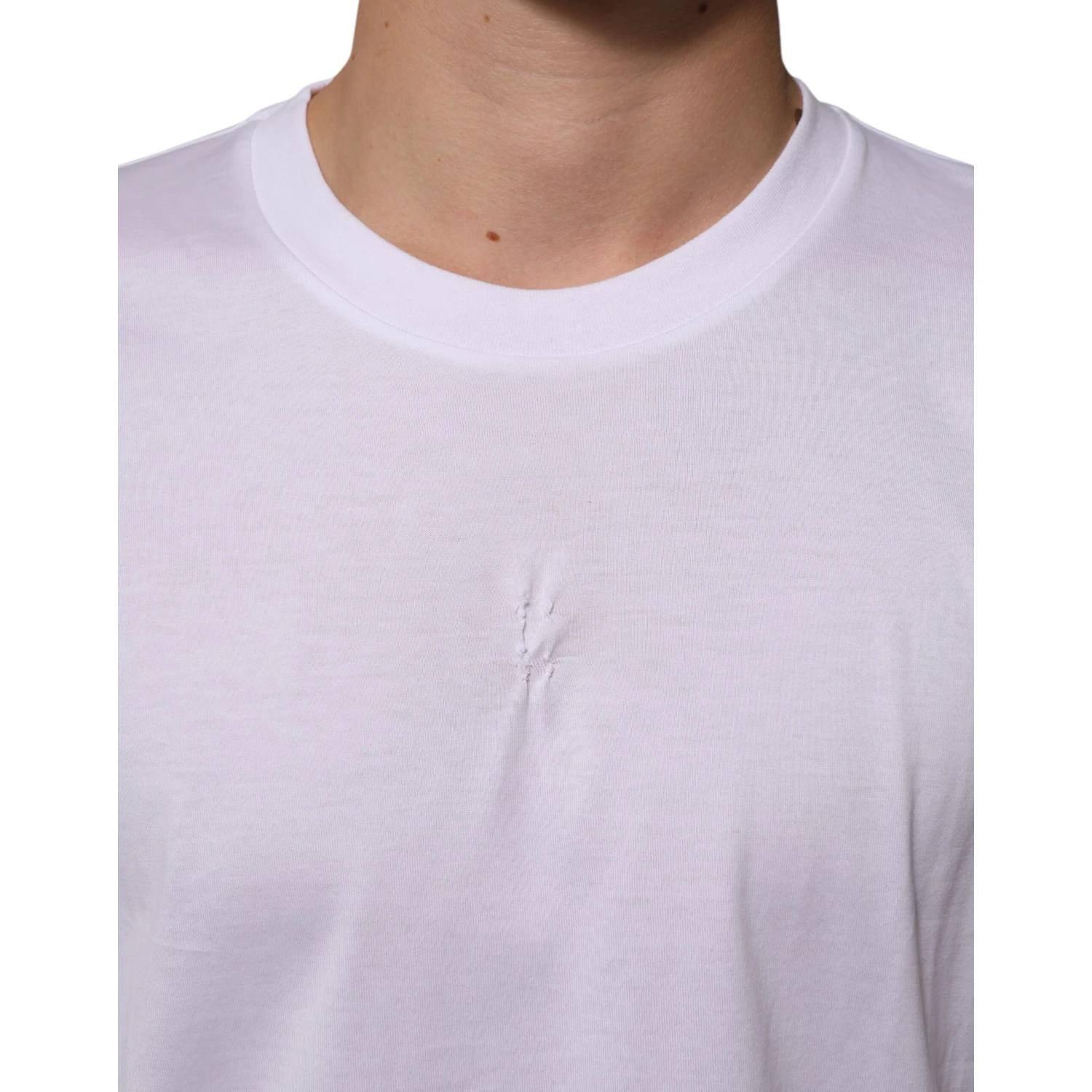 White Cotton Logo Patch Crew Neck Men T-shirt