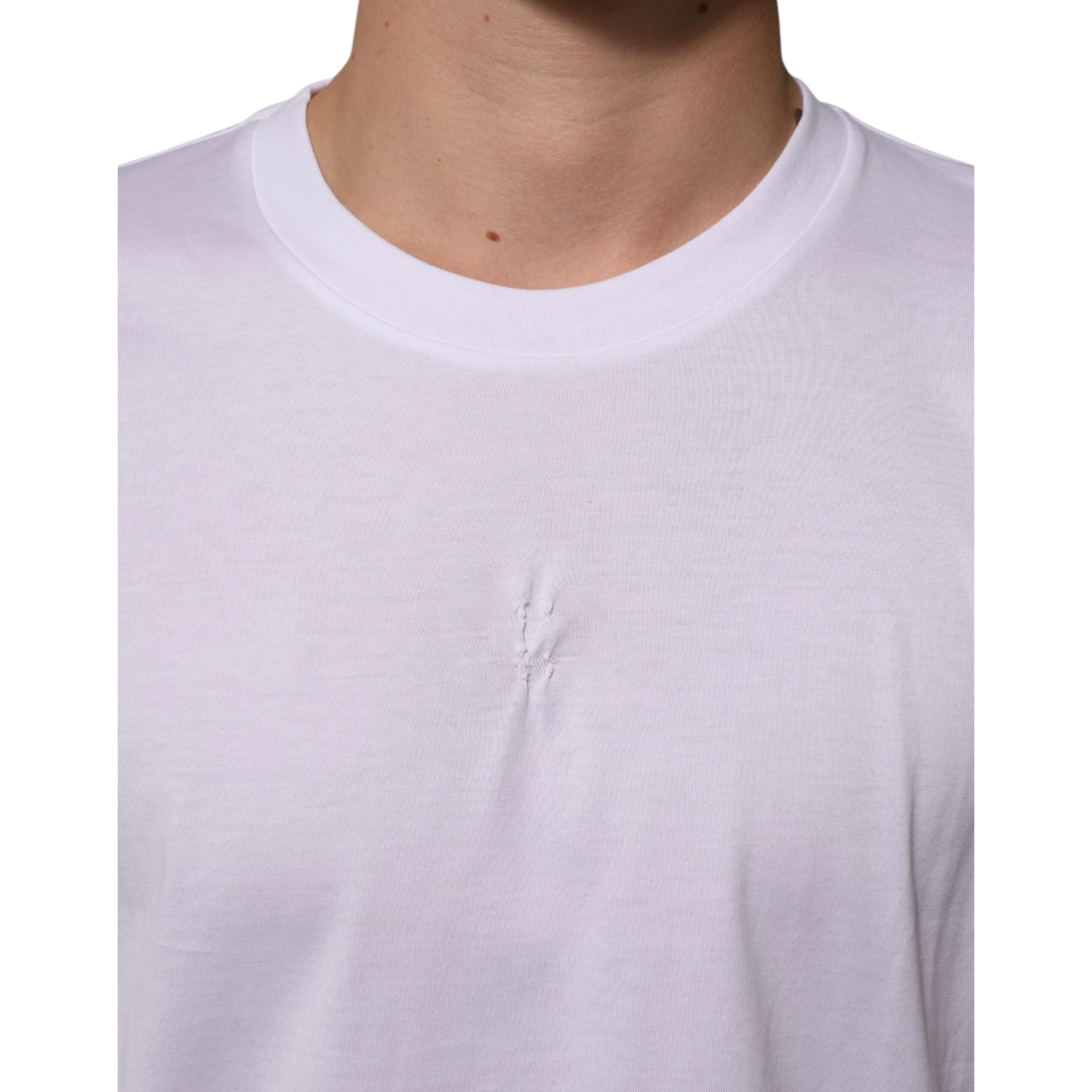 White Cotton Logo Patch Crew Neck Men T-shirt