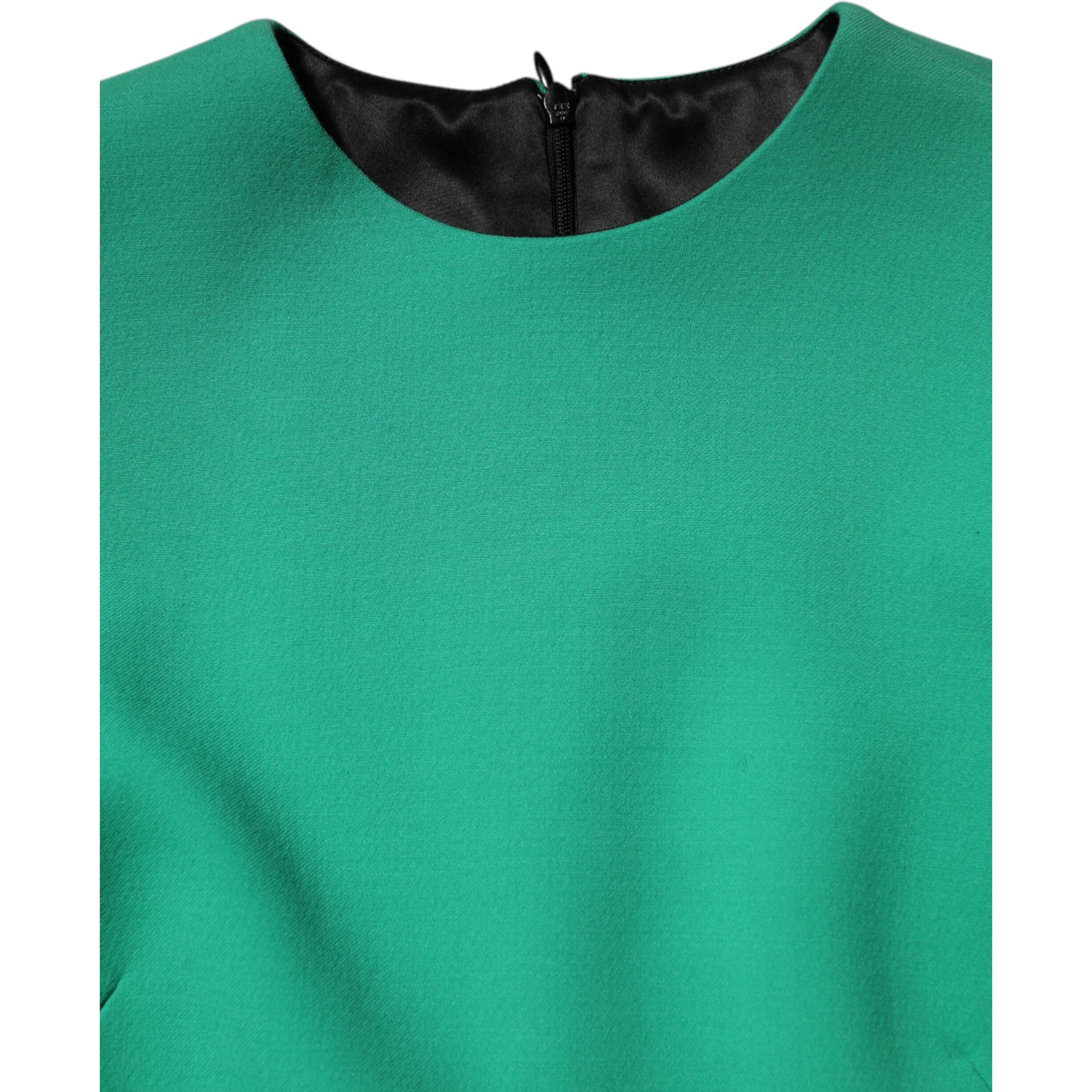 Green Viscose Acetate Mini Long Sleeve Dress