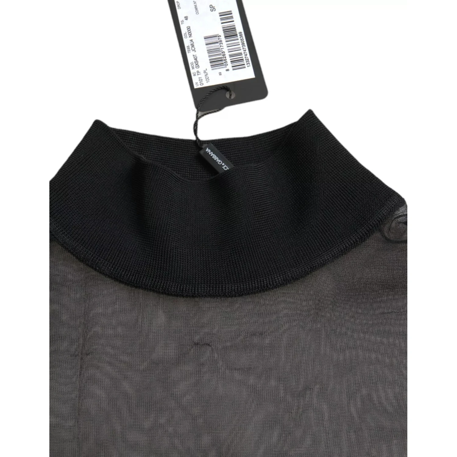 Black Mesh Turtleneck Sheer Blouse Top