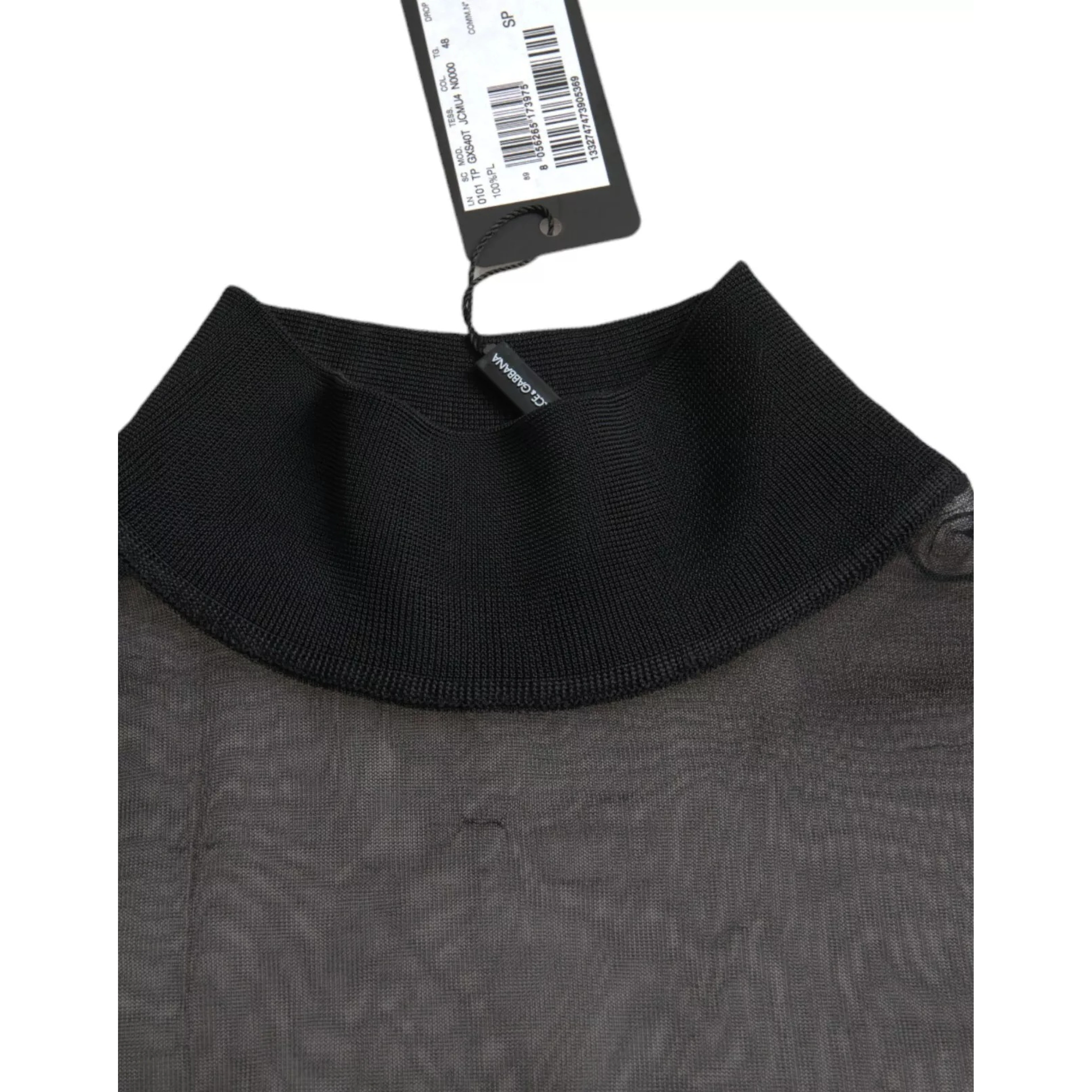 Black Mesh Turtleneck Sheer Blouse Top
