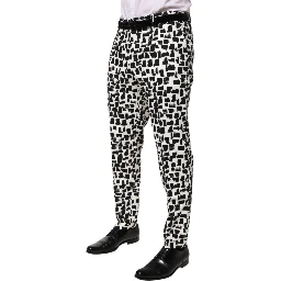Black White Abstract Print Cotton Blend Pants