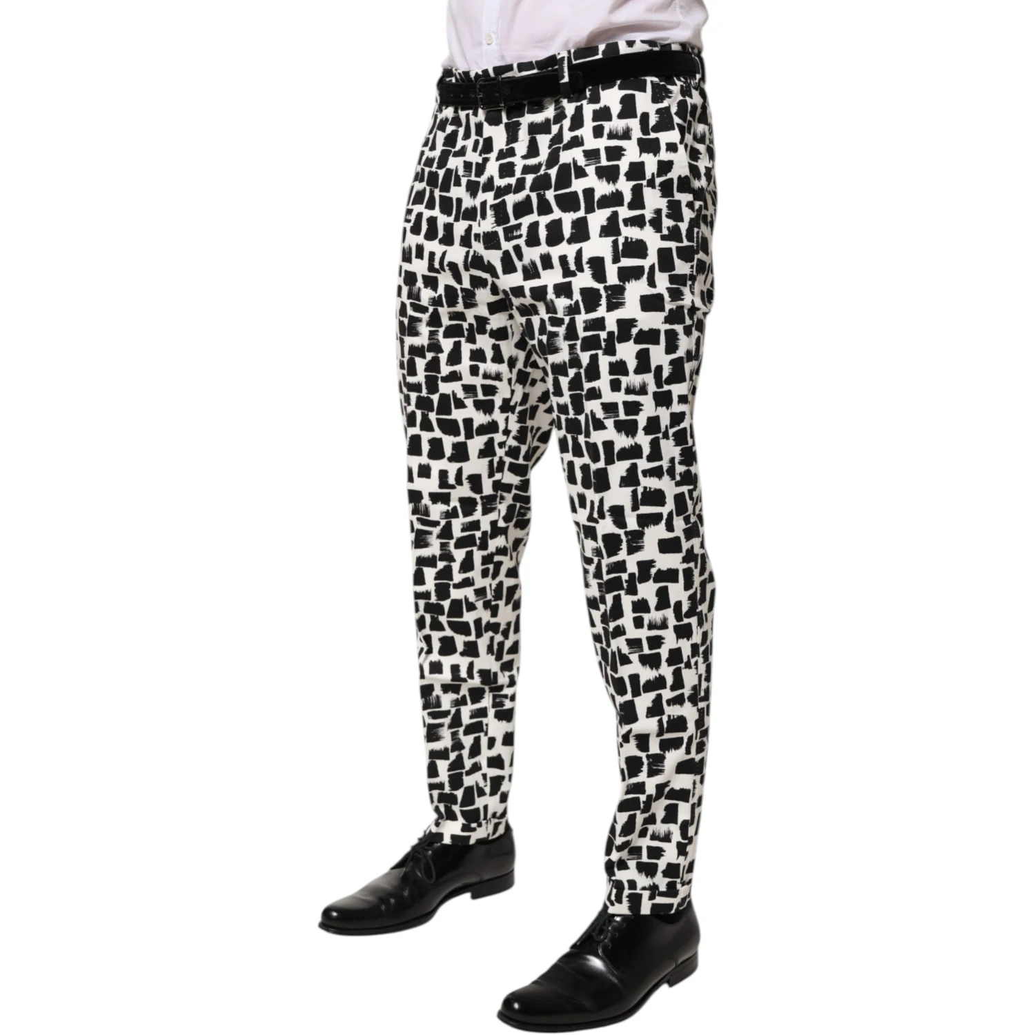 Black White Abstract Print Cotton Blend Pants