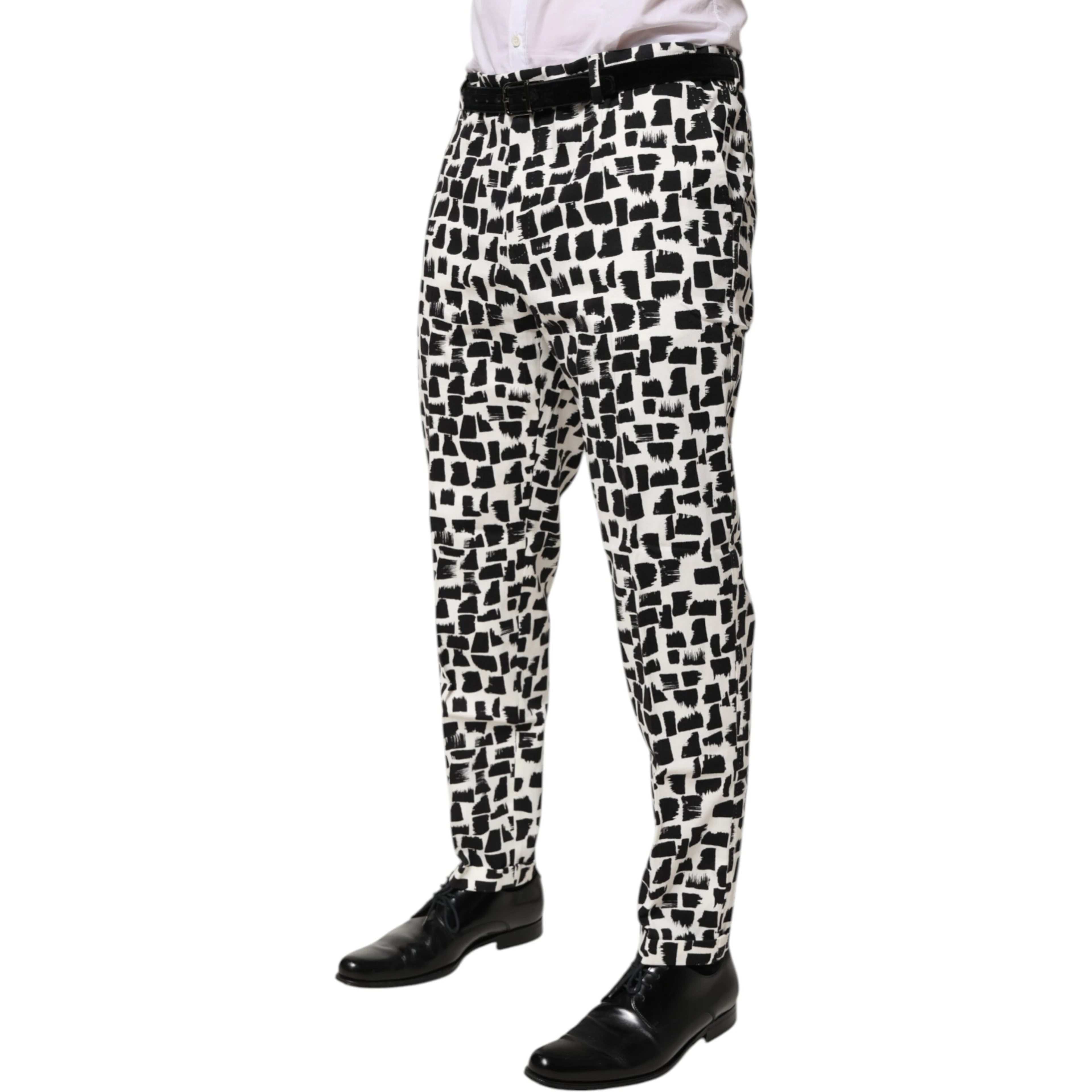 Black White Abstract Print Cotton Blend Pants