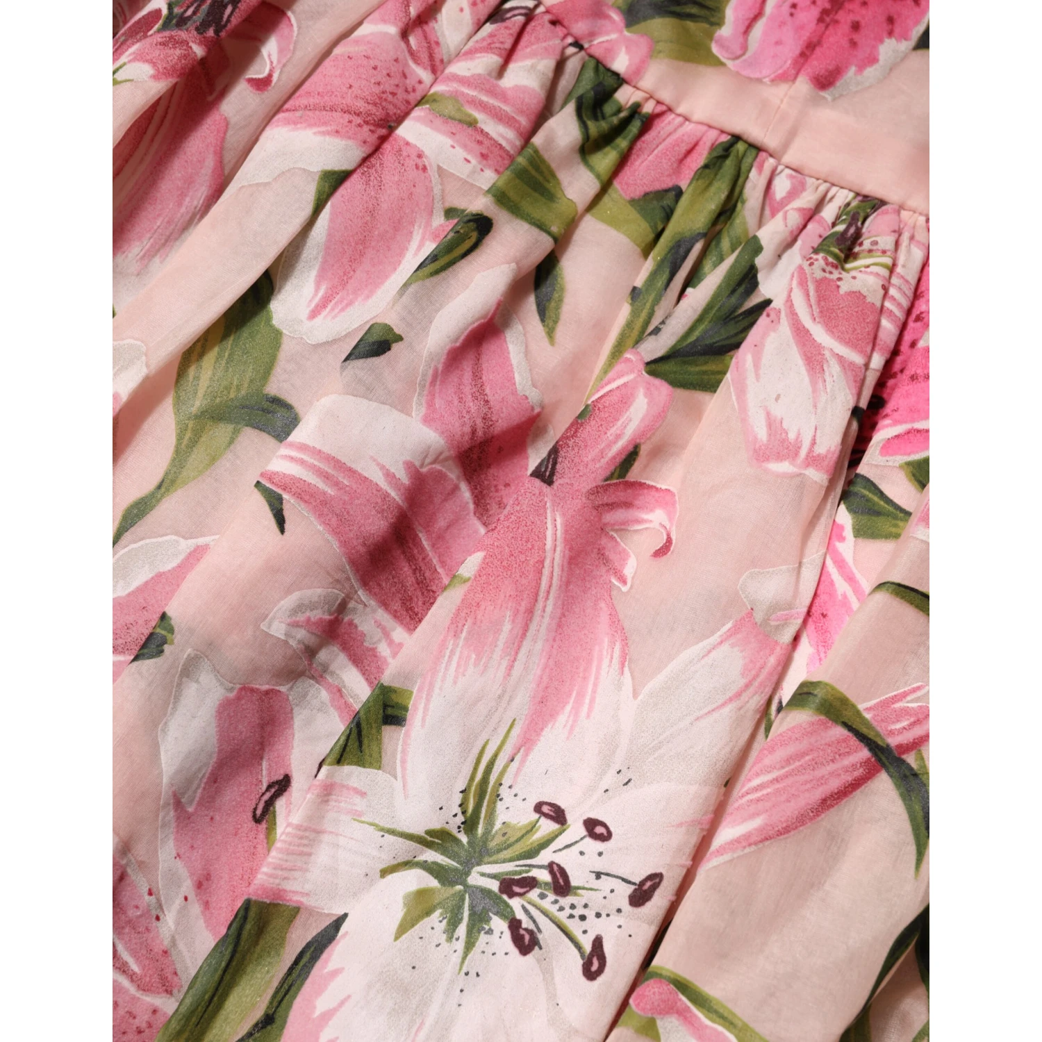Pink Floral Lily Print Midi Sleeveless Dress