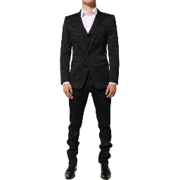 Black 3 Piece Brocade Jacquard Suit MARTINI