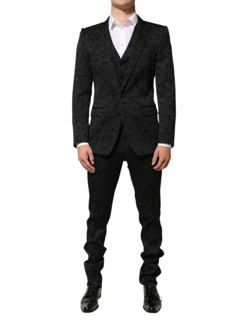 Black 3 Piece Brocade Jacquard Suit MARTINI