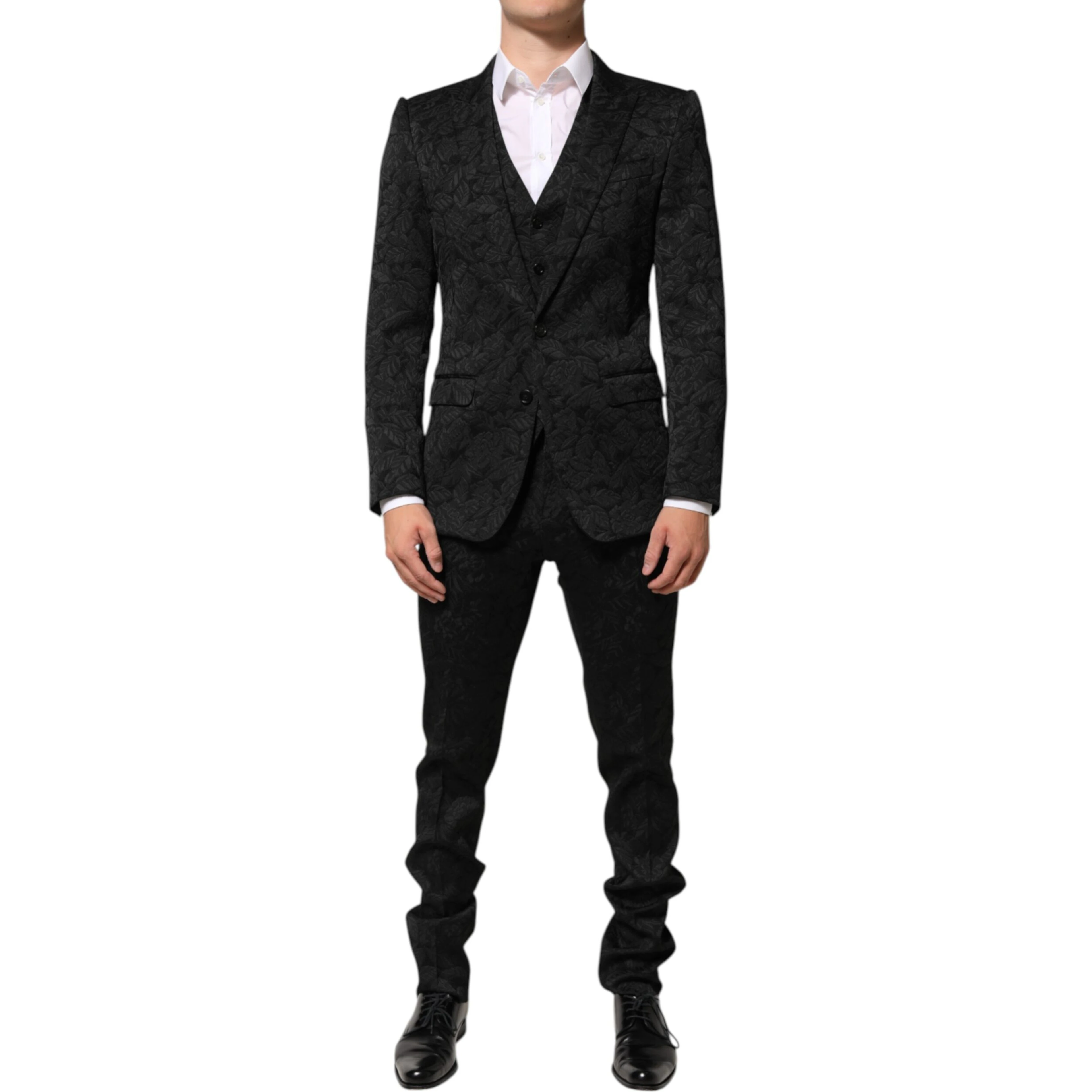 Black 3 Piece Brocade Jacquard Suit MARTINI
