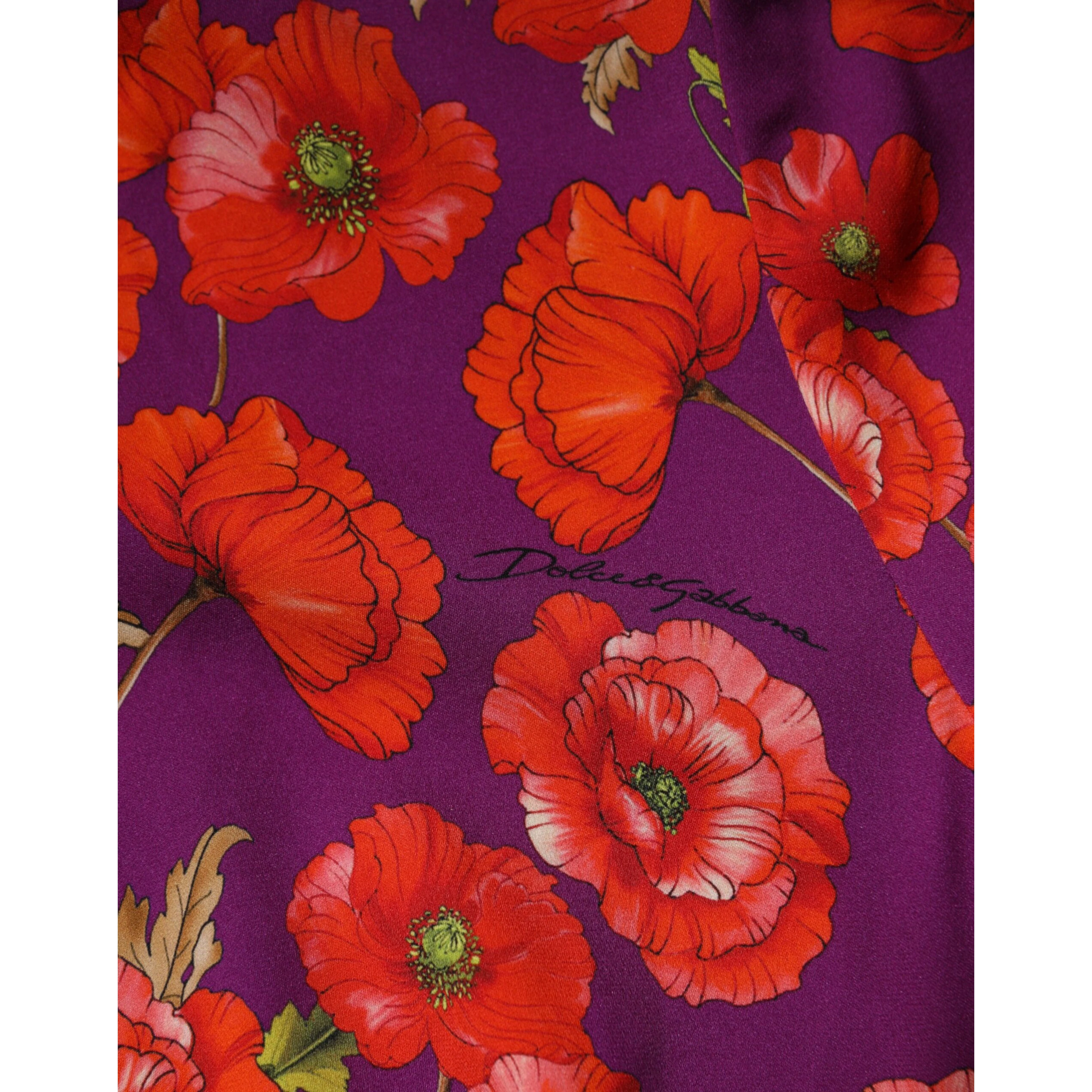 Purple Silk Floral Print Midi Sheath Dress