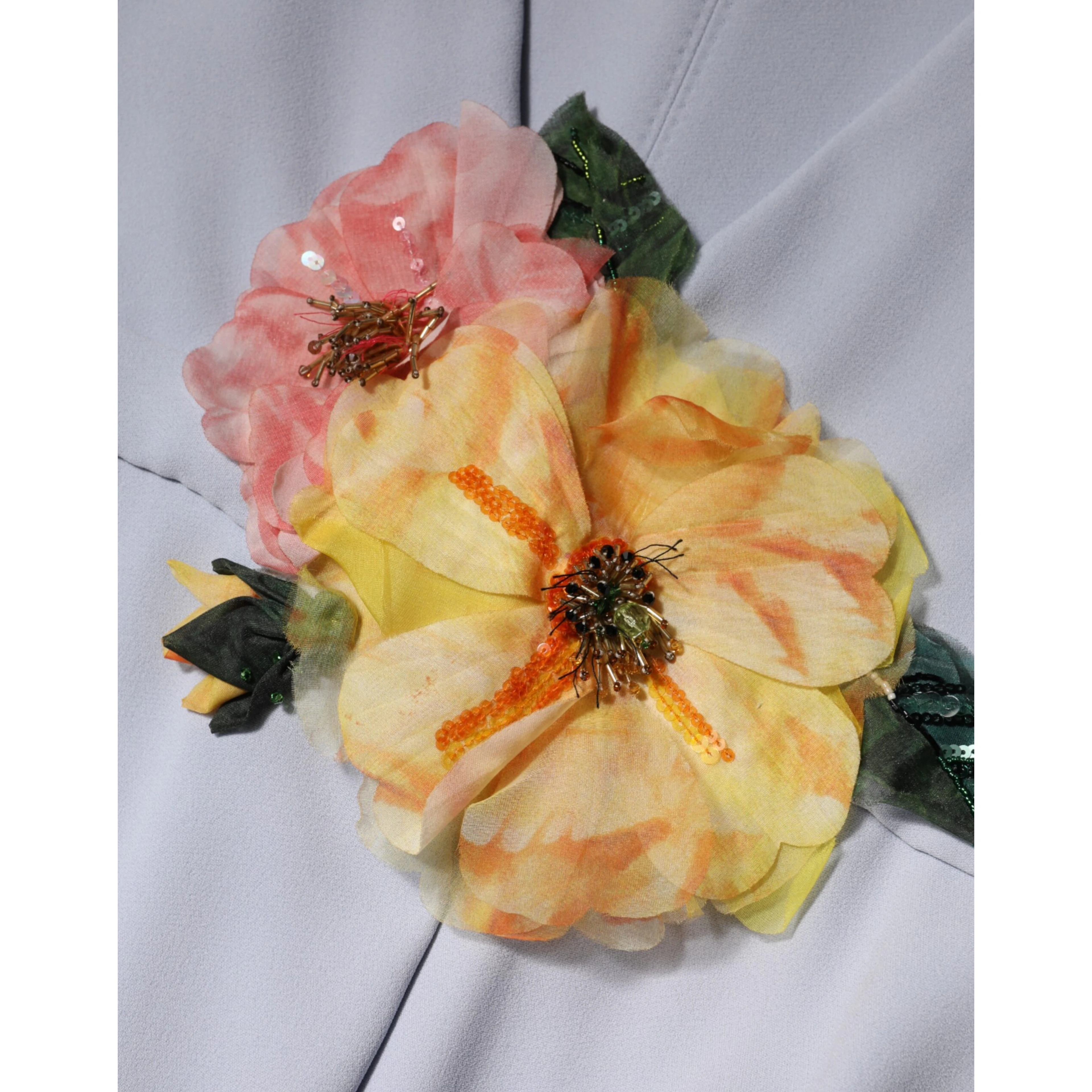 Light Blue Viscose Blend Floral Applique Dress