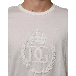 White Cotton DG Crown Embossed Men T-shirt