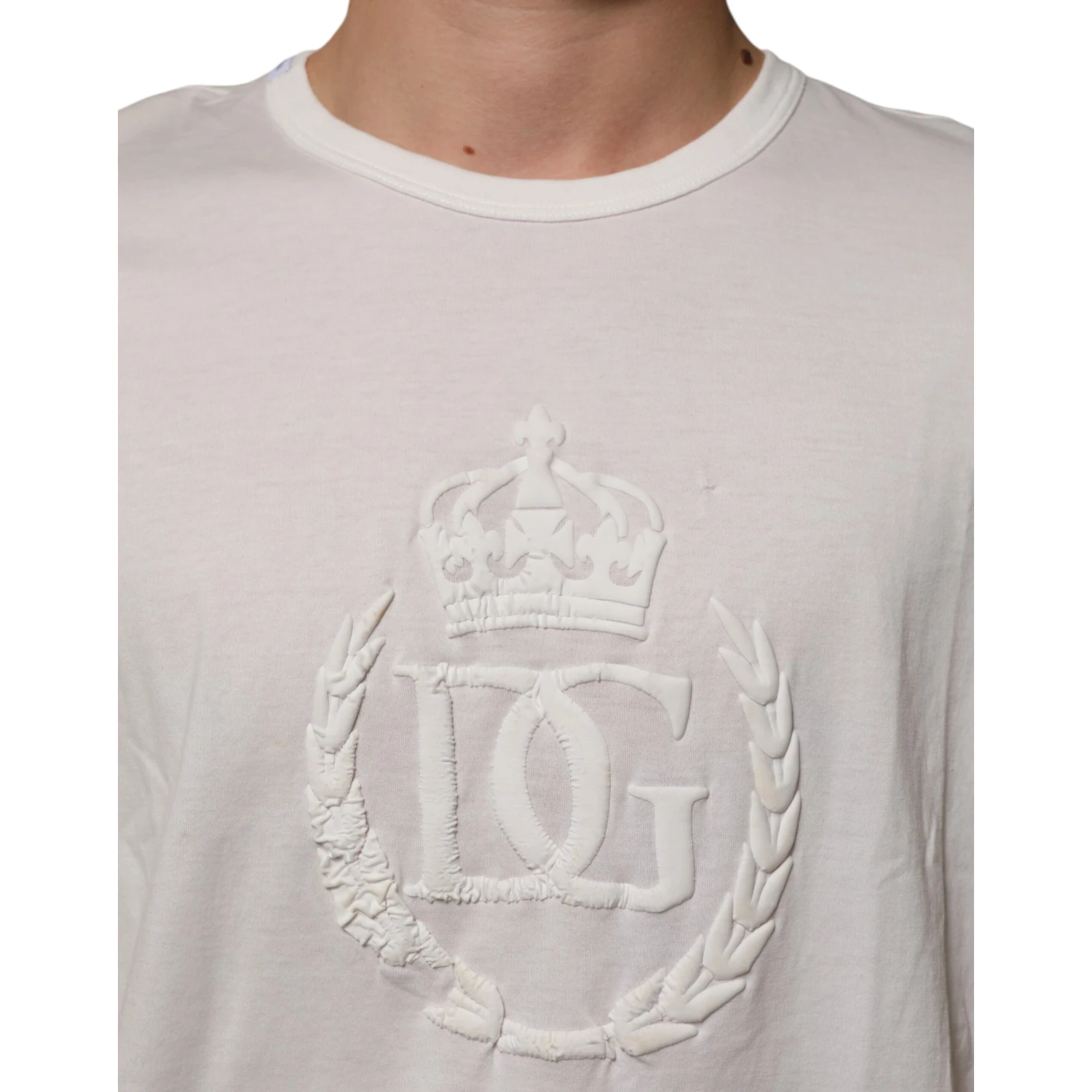 White Cotton DG Crown Embossed Men T-shirt
