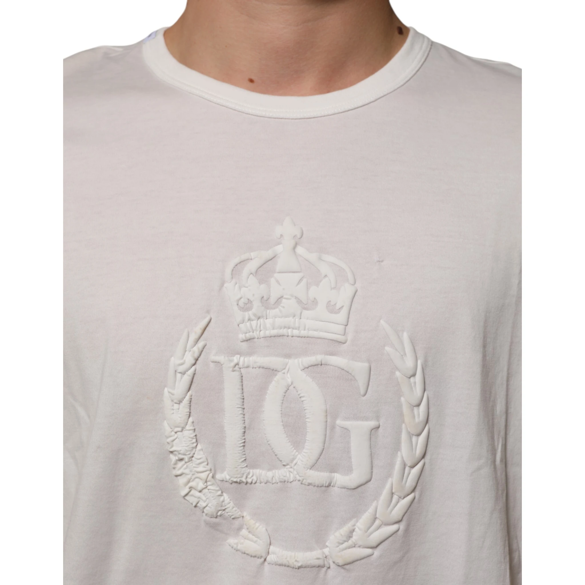 White Cotton DG Crown Embossed Men T-shirt