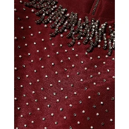 Burgundy Silk Beaded Evening Gown Dress