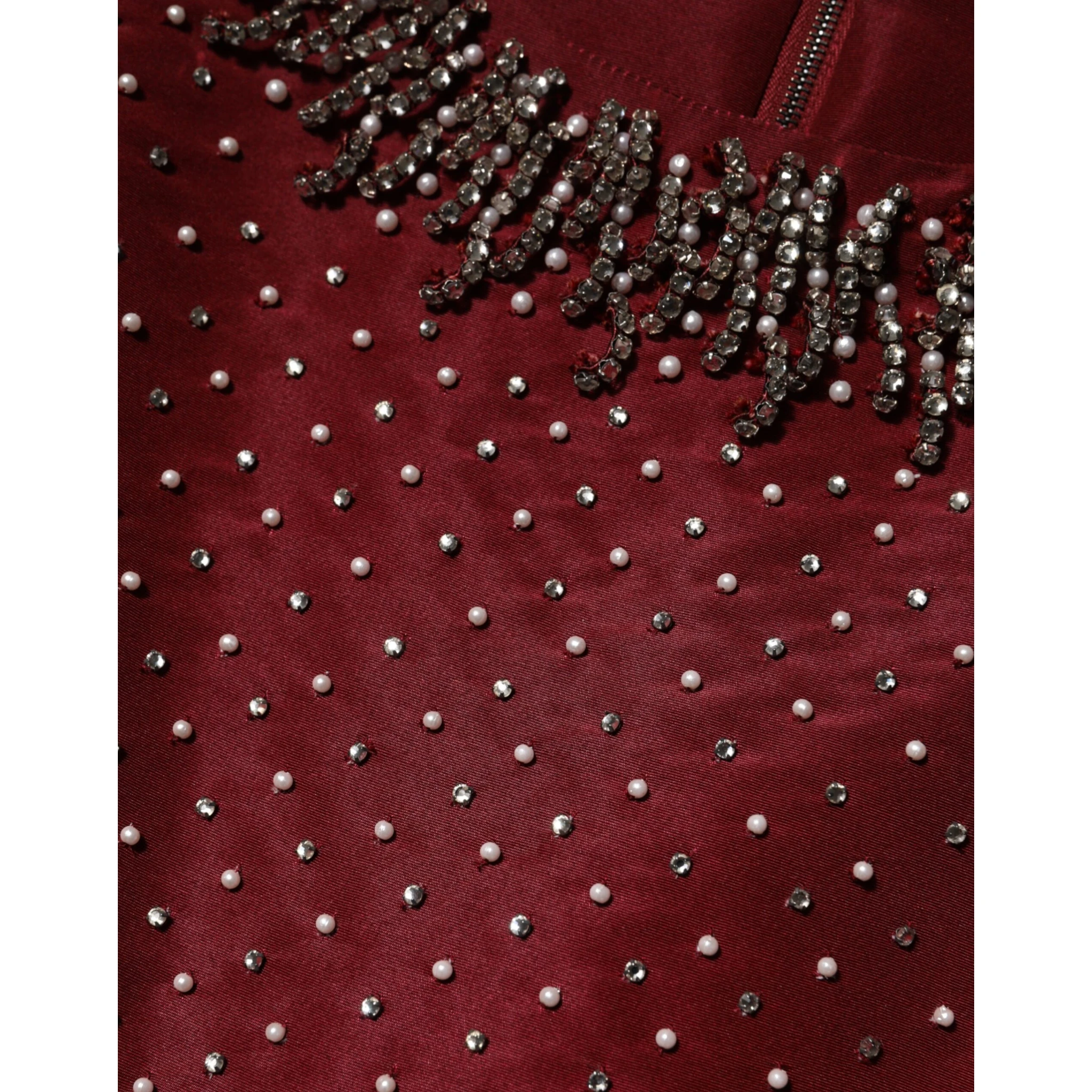 Burgundy Silk Beaded Evening Gown Dress