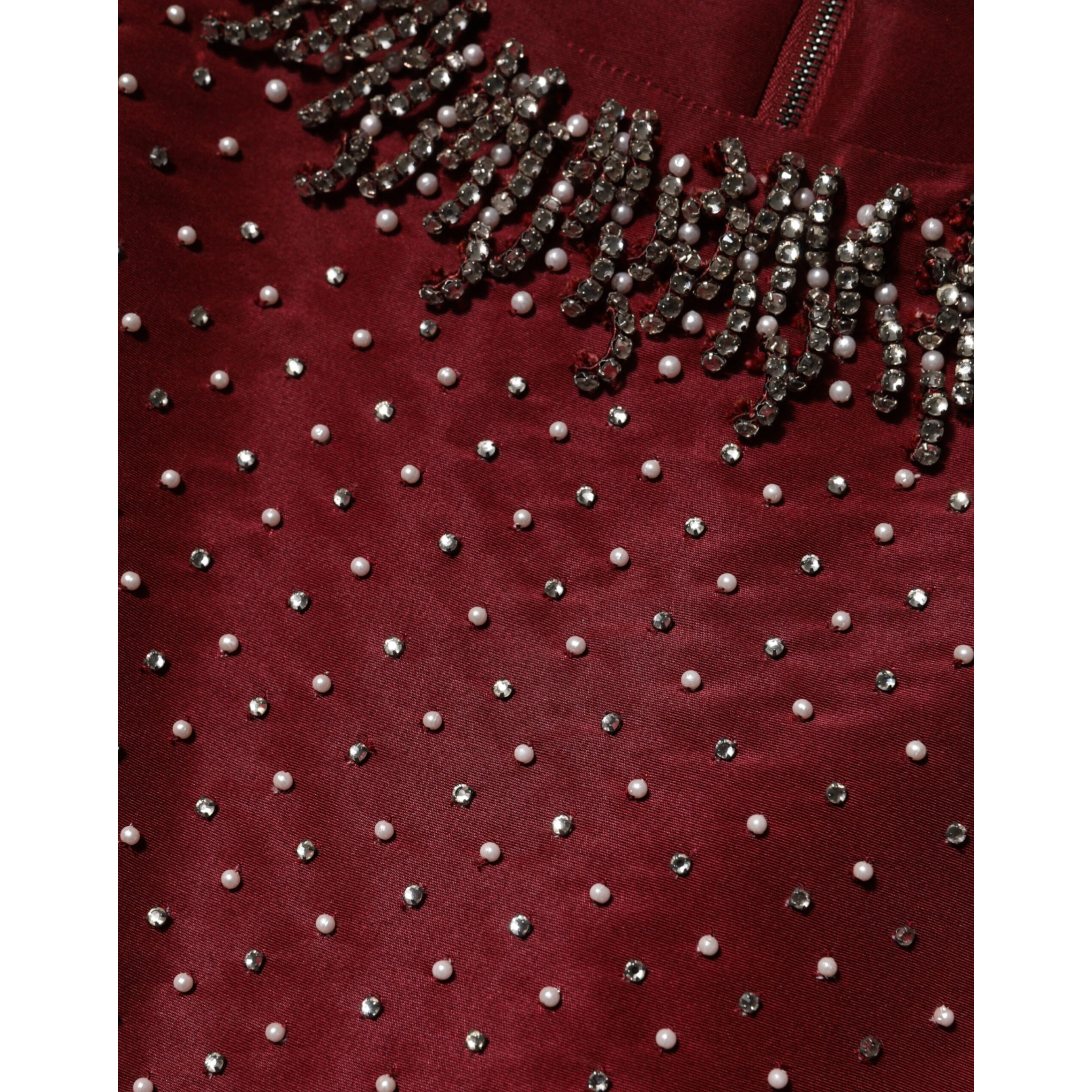 Burgundy Silk Beaded Evening Gown Dress