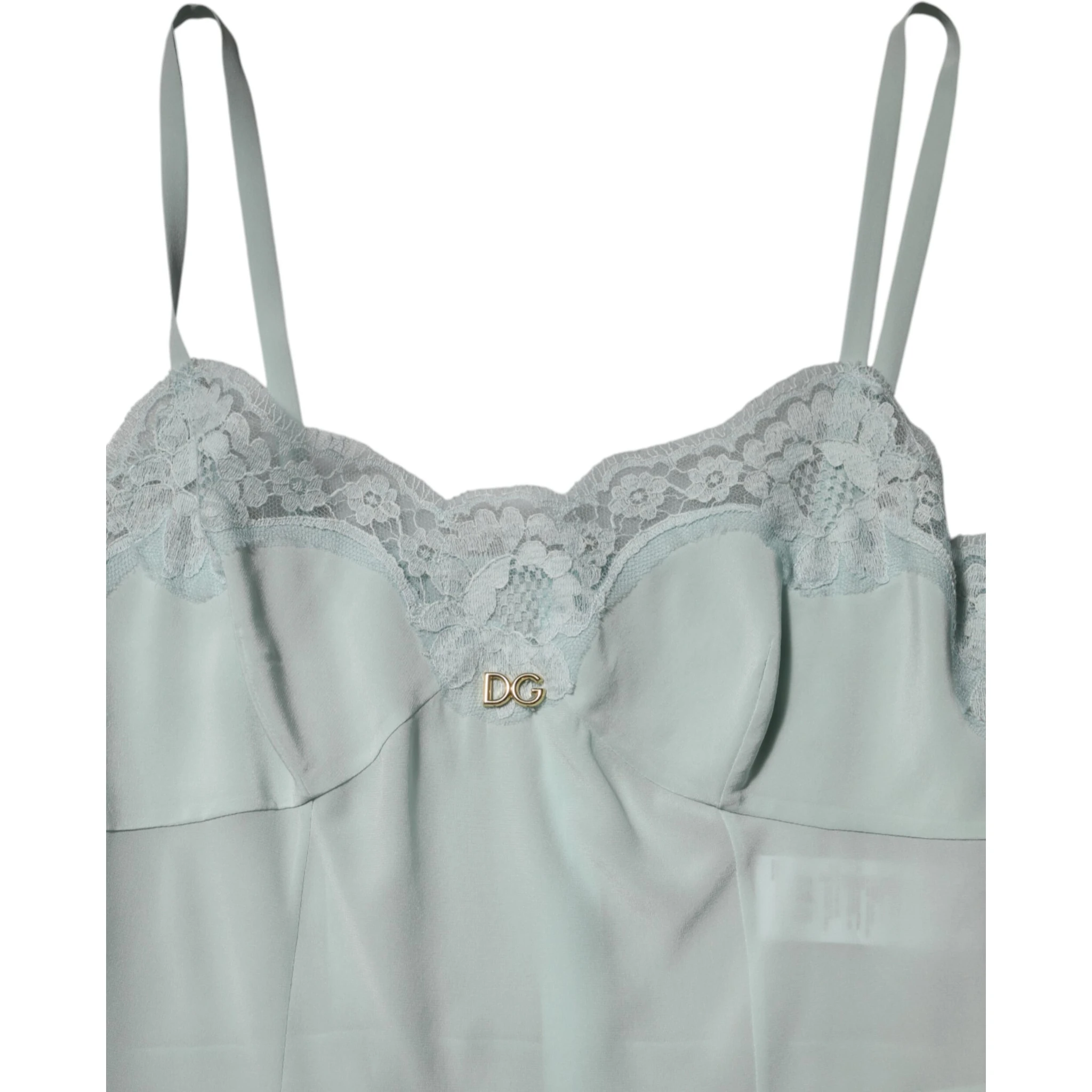 Light Blue Silk Lace Midi Bodycon Slip Dress