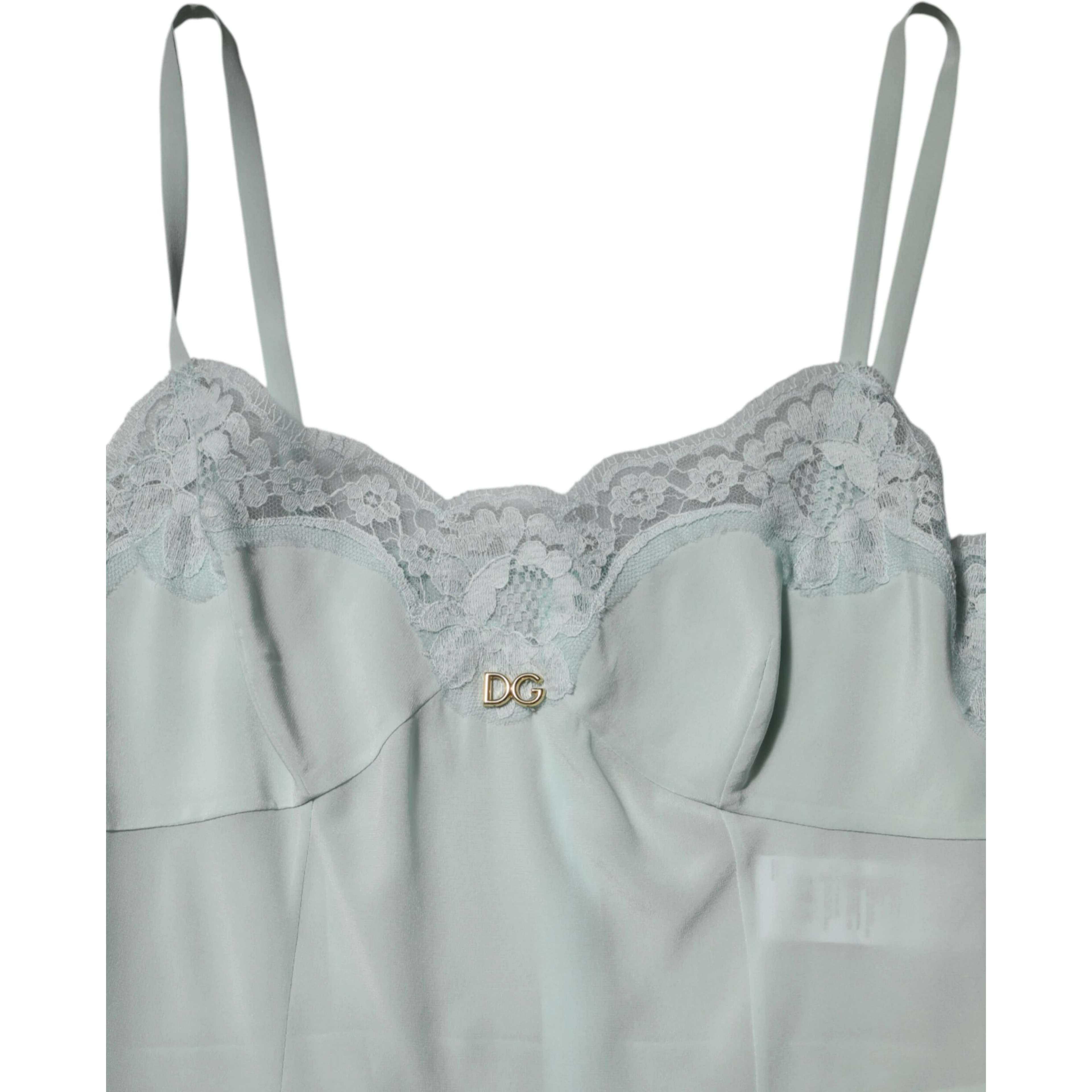 Light Blue Silk Lace Midi Bodycon Slip Dress