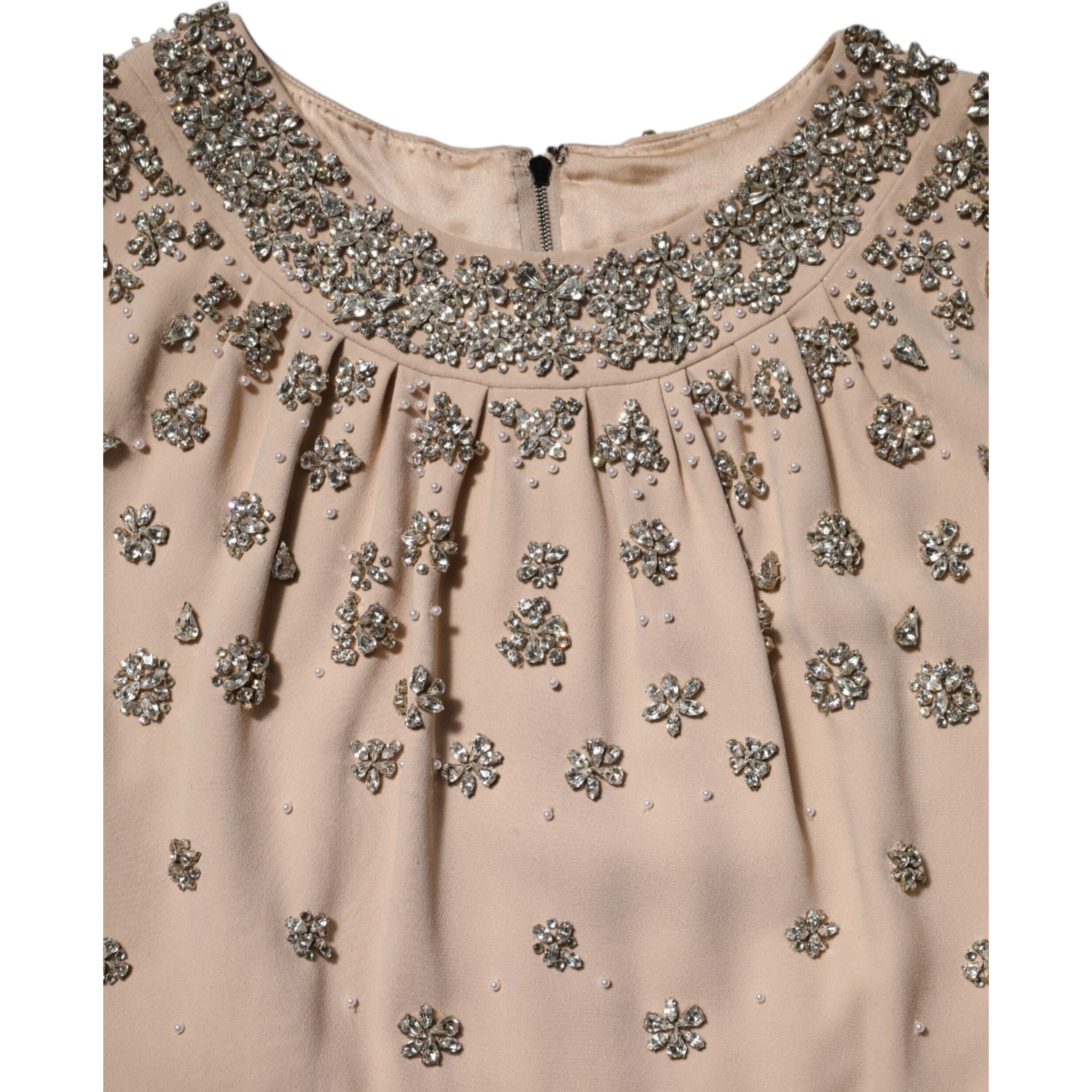 Nude Ecru Beaded Crystal Embellished Dress