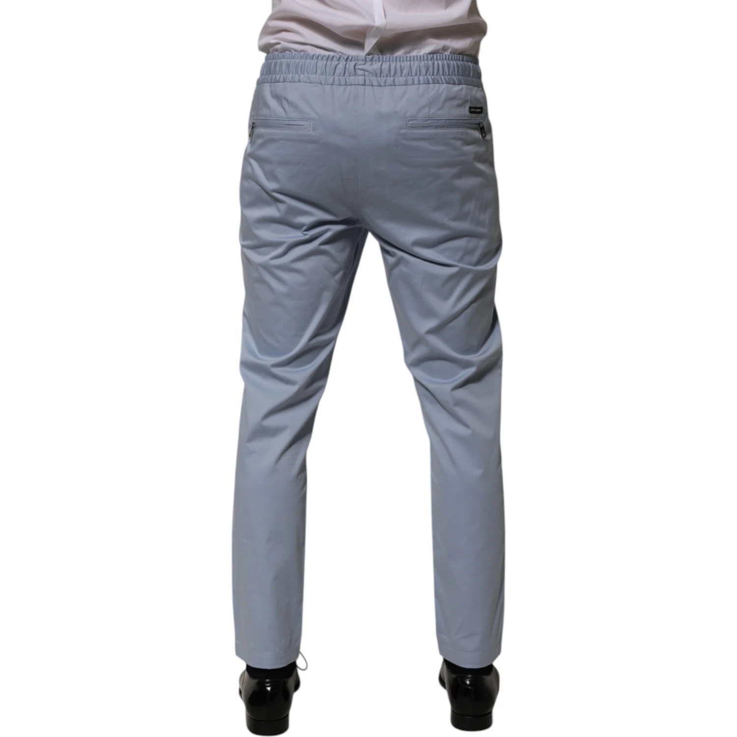 Light Blue Cotton Drawstring Elastic Waist Men Pants