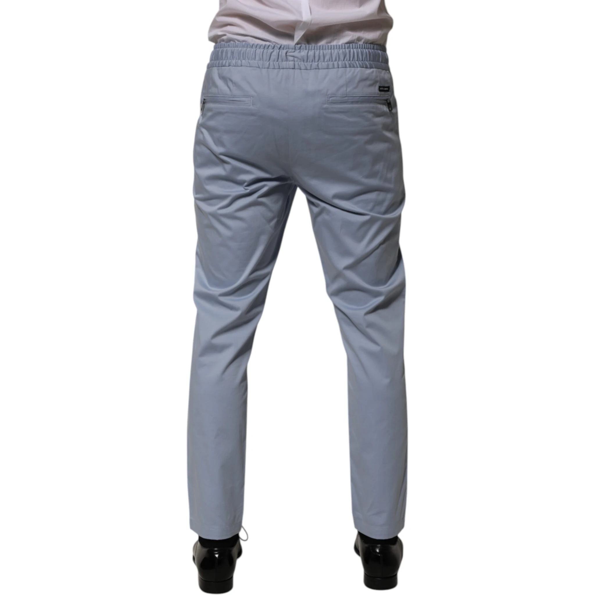 Light Blue Cotton Drawstring Elastic Waist Men Pants