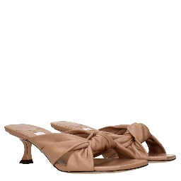 Beige Leather Flat Sandals