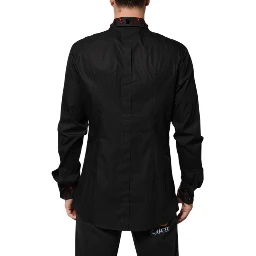 Black Cotton Embellished Collar Men’s Shirt