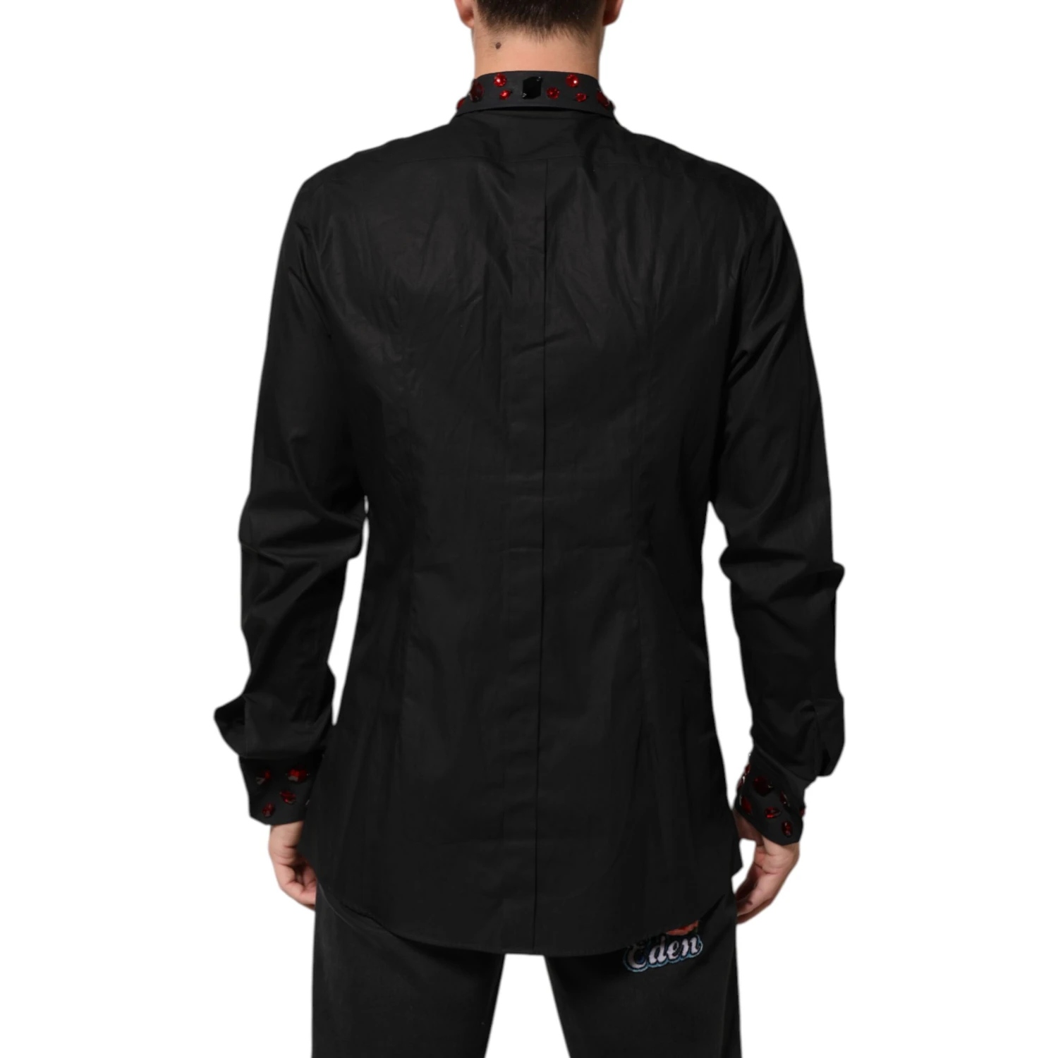 Black Cotton Embellished Collar Men’s Shirt