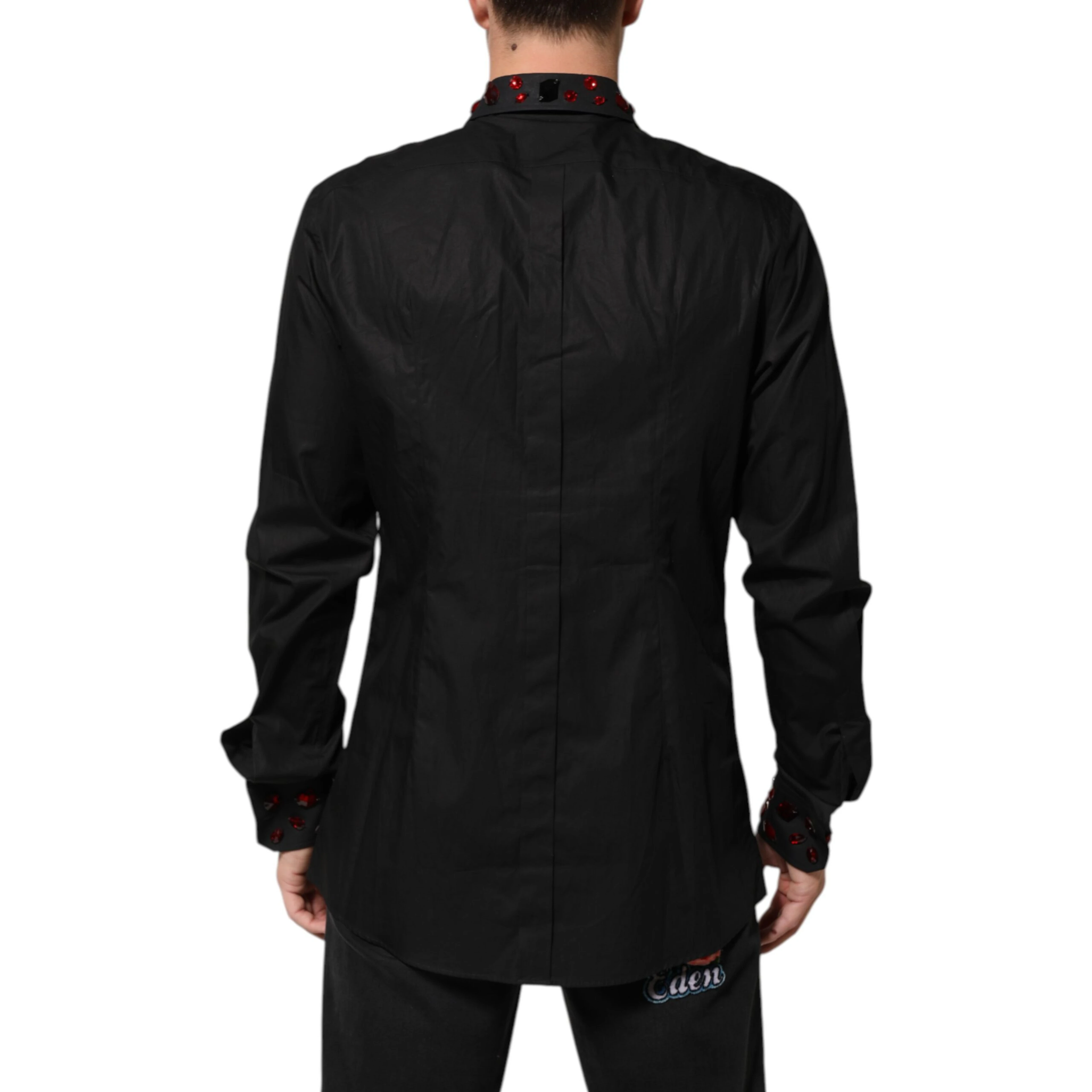 Black Cotton Embellished Collar Men’s Shirt