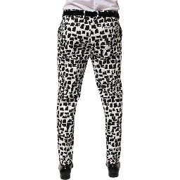 Black White Abstract Print Cotton Blend Pants