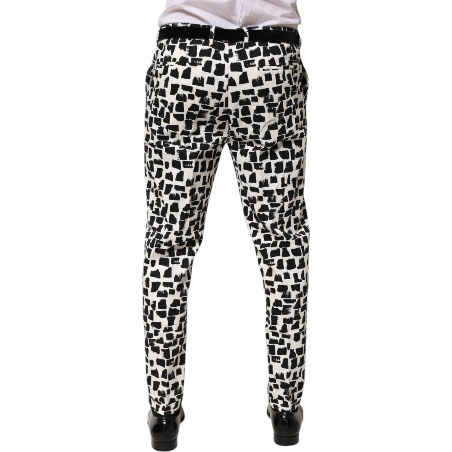 Black White Abstract Print Cotton Blend Pants