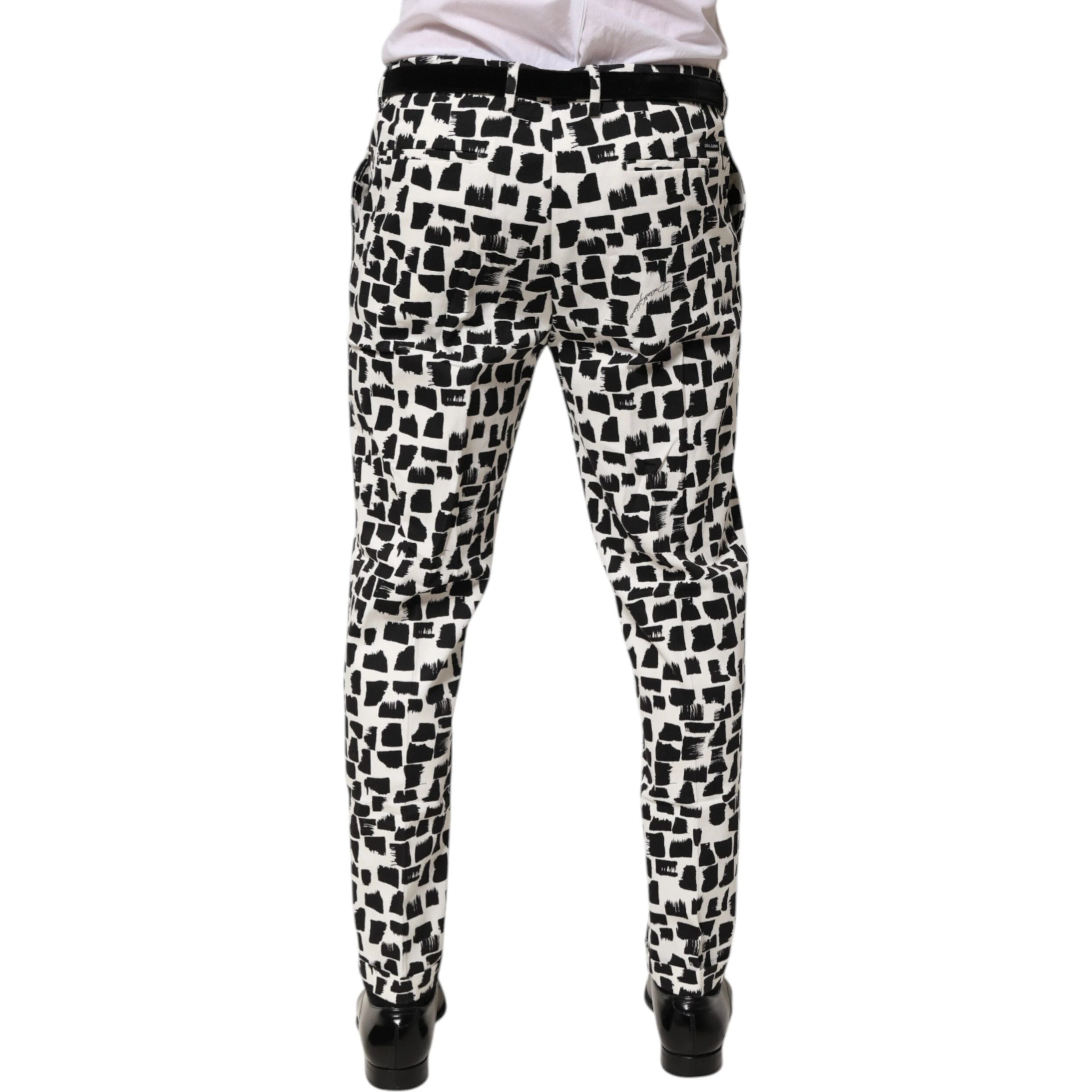Black White Abstract Print Cotton Blend Pants