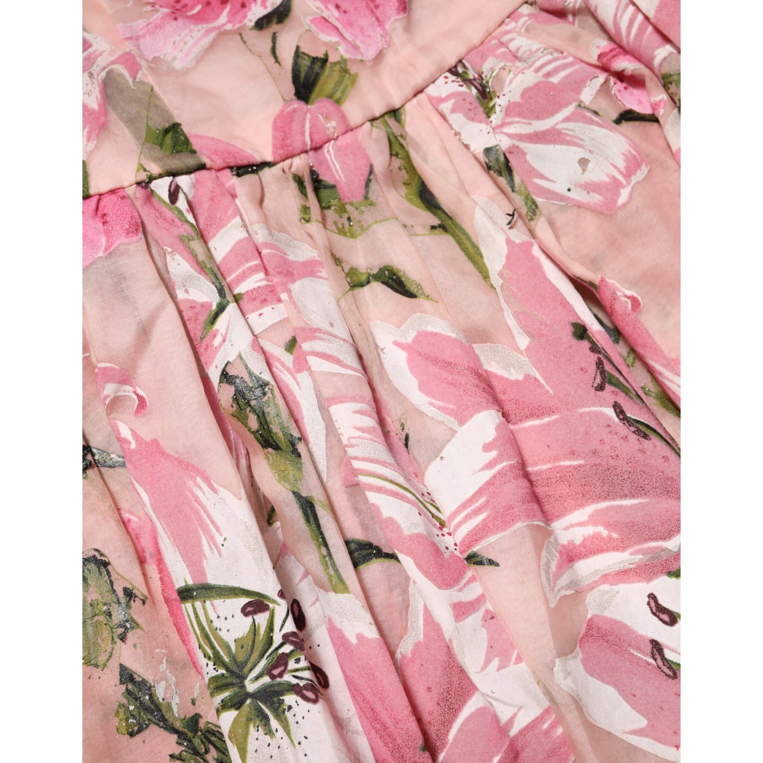 Pink Cotton Floral Pleated Sleeveless Dress