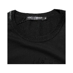 Black Cotton Velvet Logo Print Men T-shirt