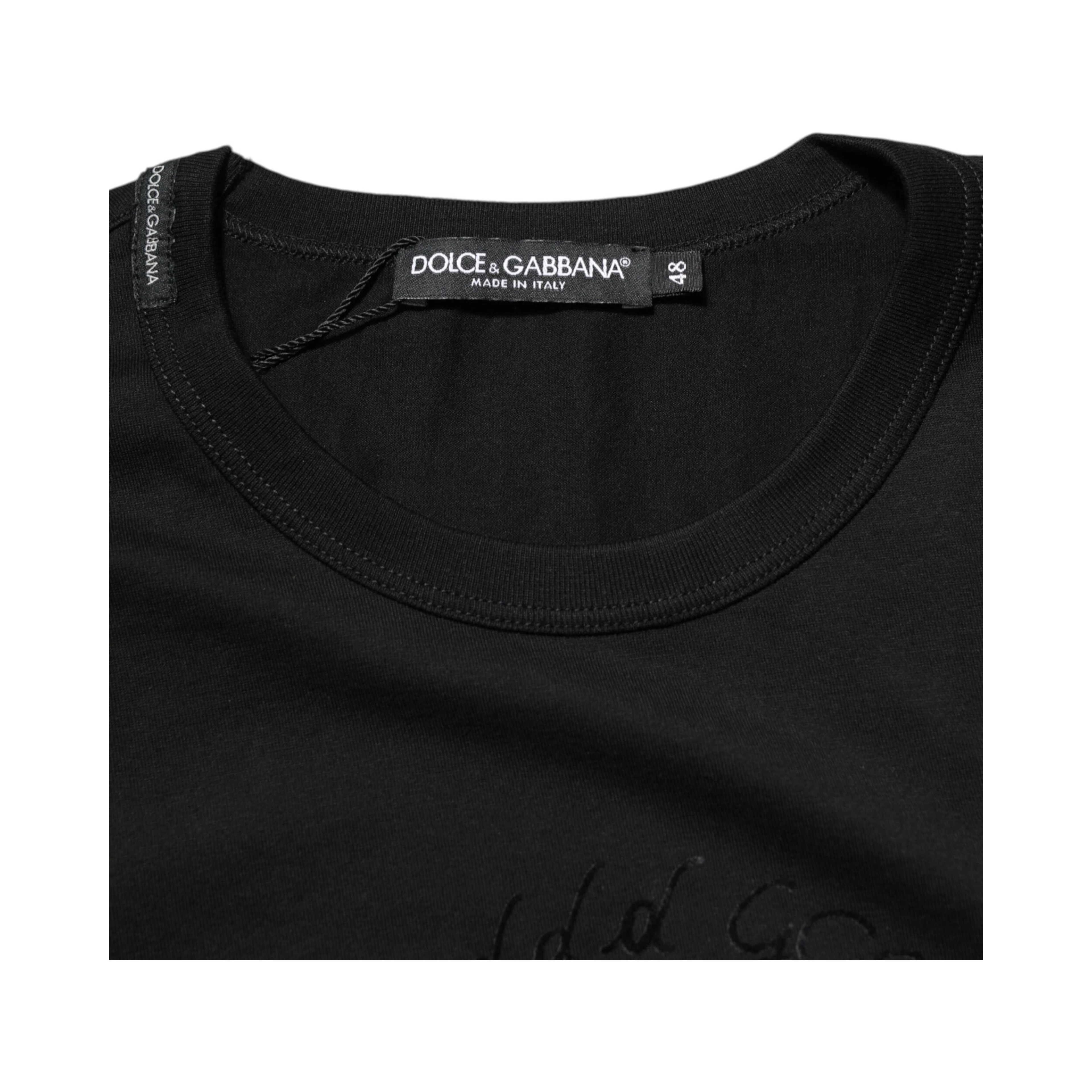Black Cotton Velvet Logo Print Men T-shirt