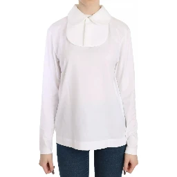 White Cotton Longsleeve Collared Blouse