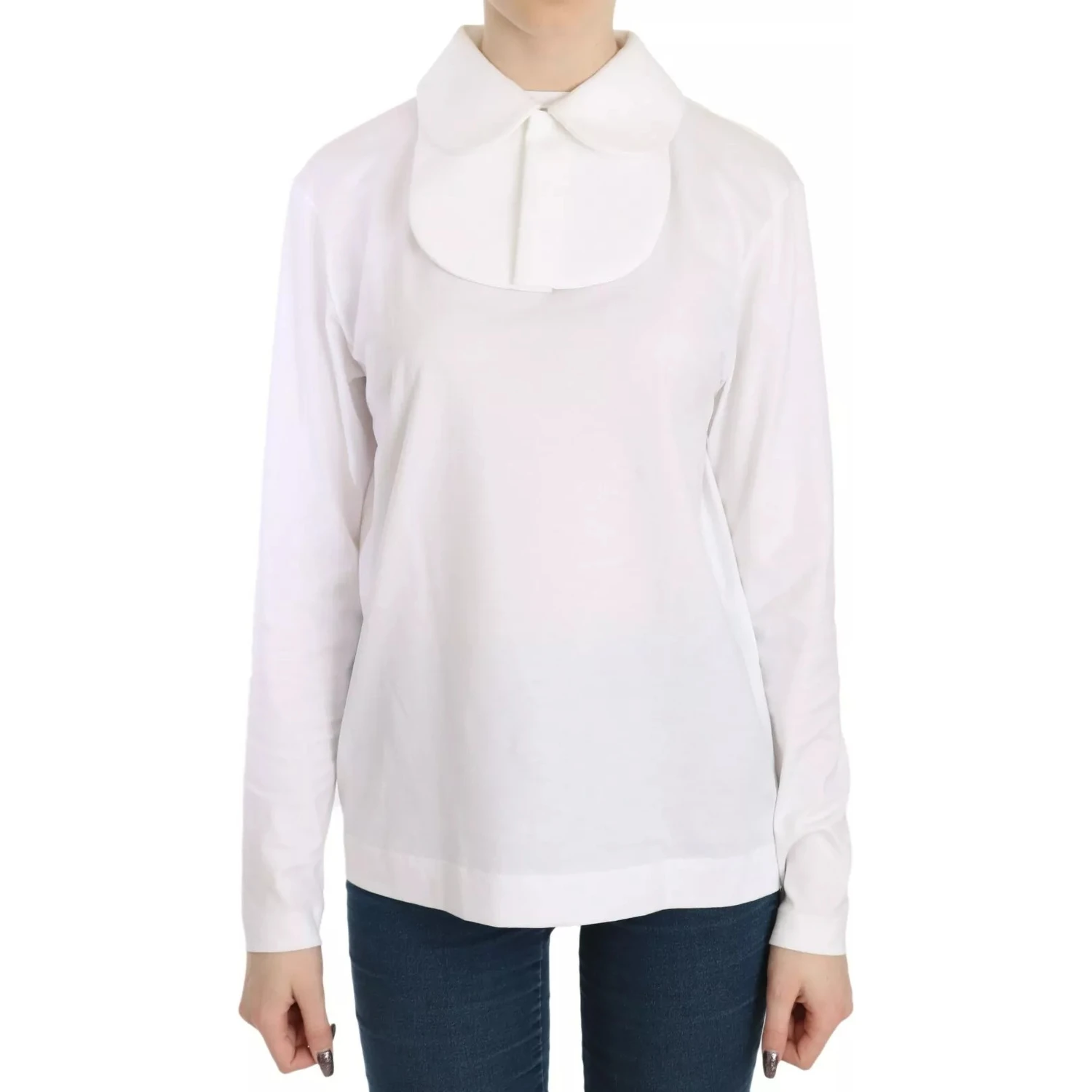 White Cotton Longsleeve Collared Blouse