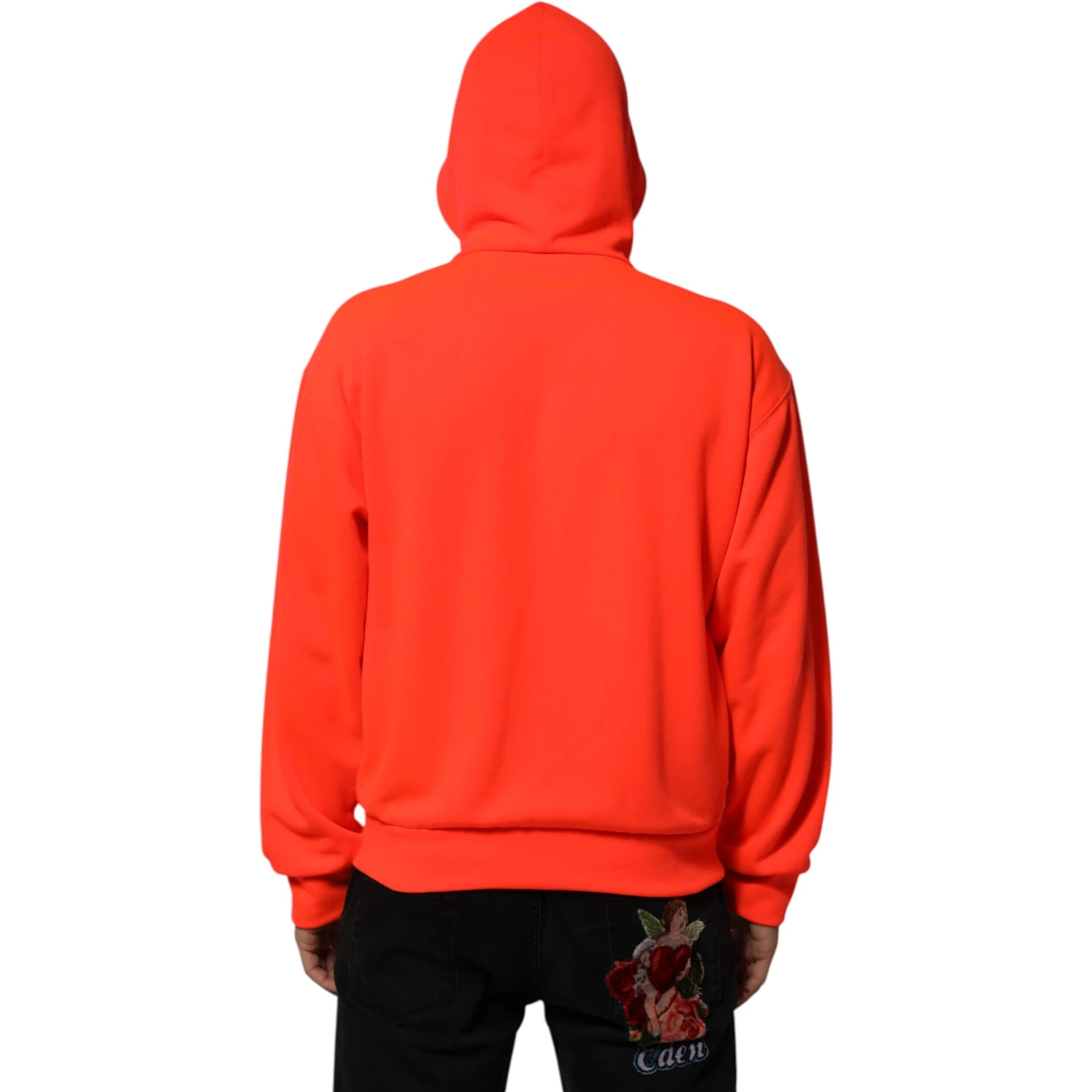 Red Fluorescent Polyester Logo Patch Hoodie Sweater