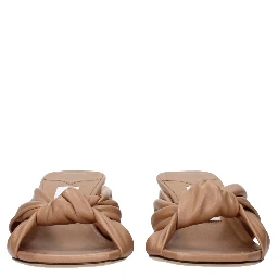 Beige Leather Flat Sandals