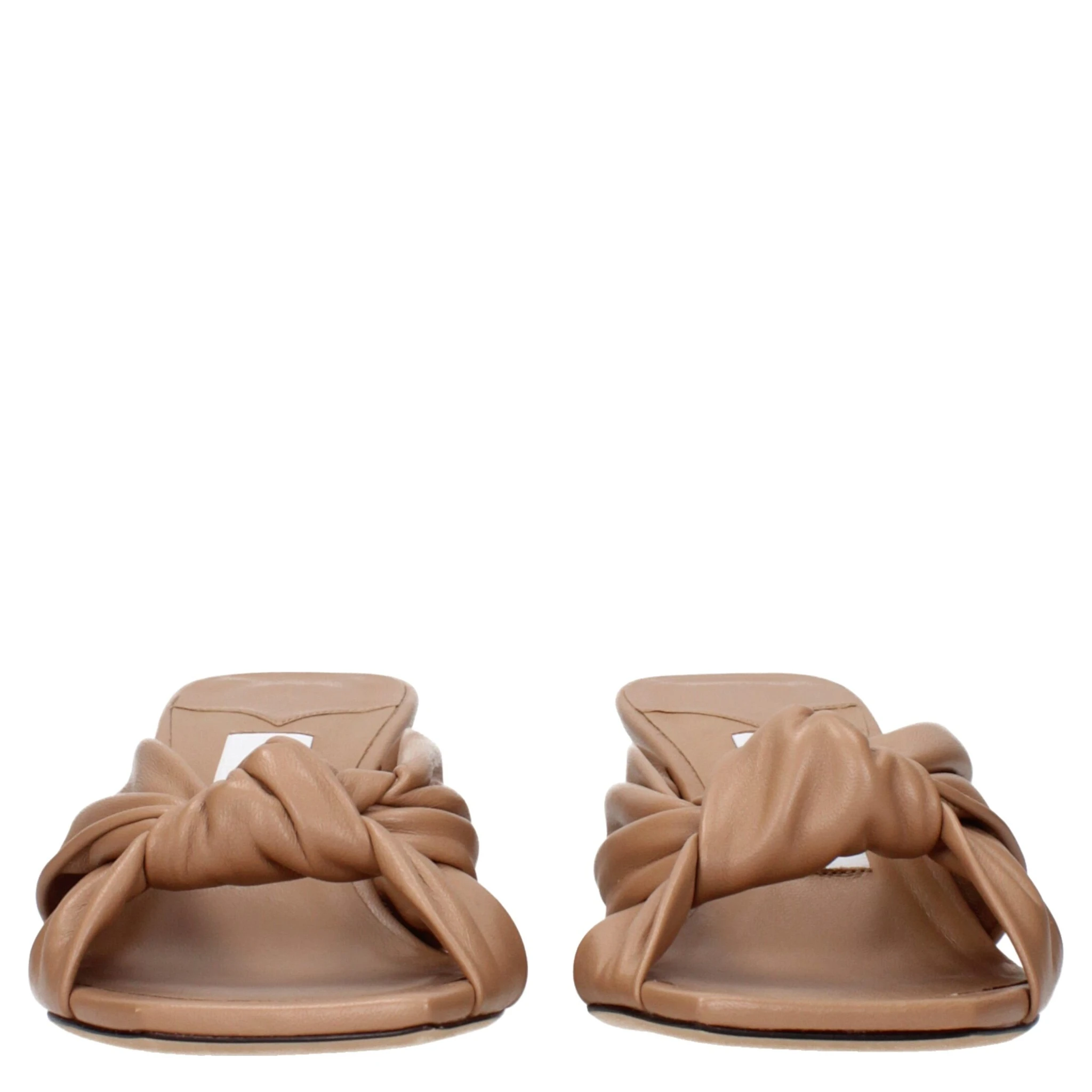 Beige Leather Flat Sandals
