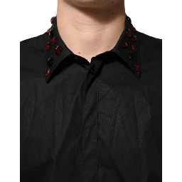 Black Cotton Embellished Collar Men’s Shirt