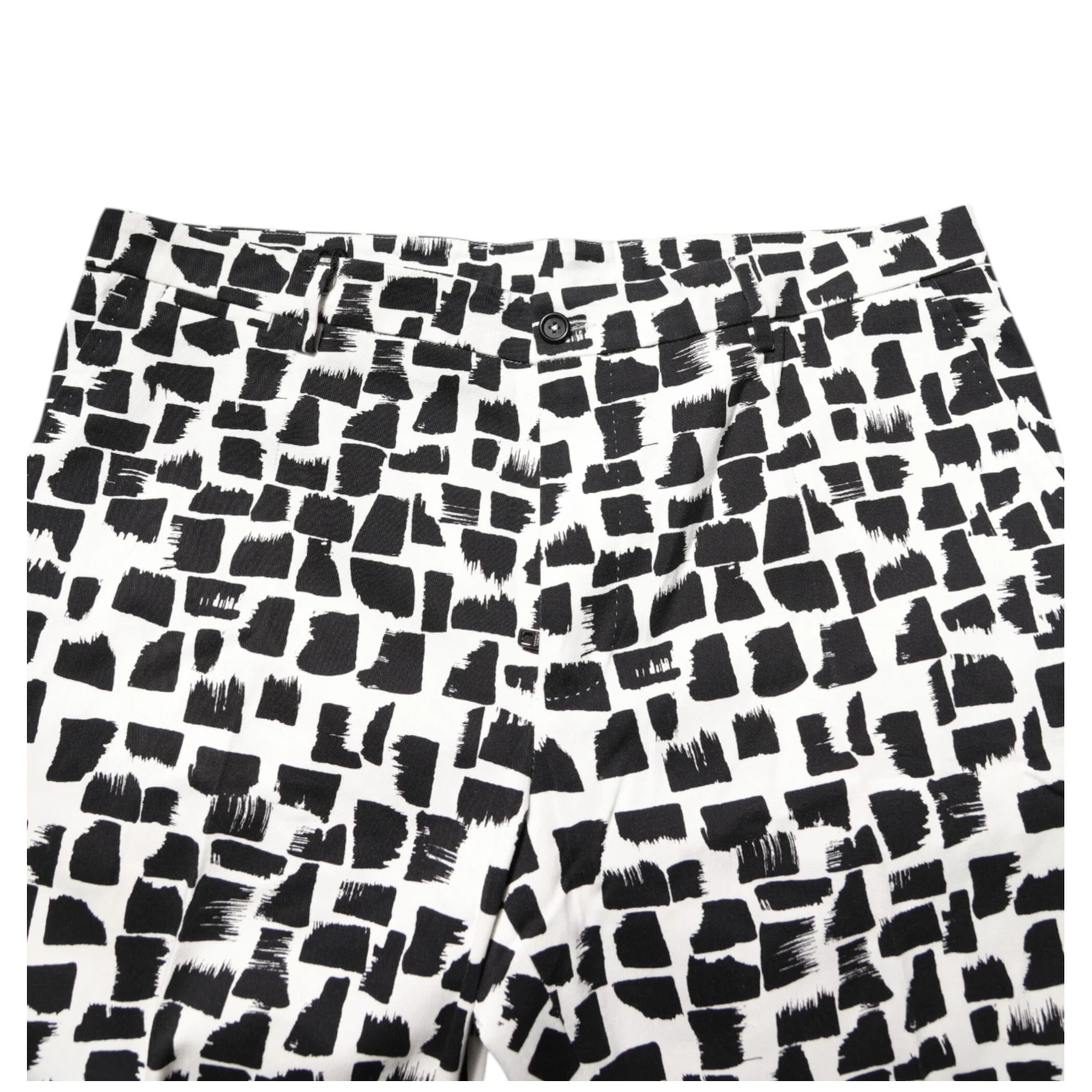 Black White Abstract Print Cotton Blend Pants