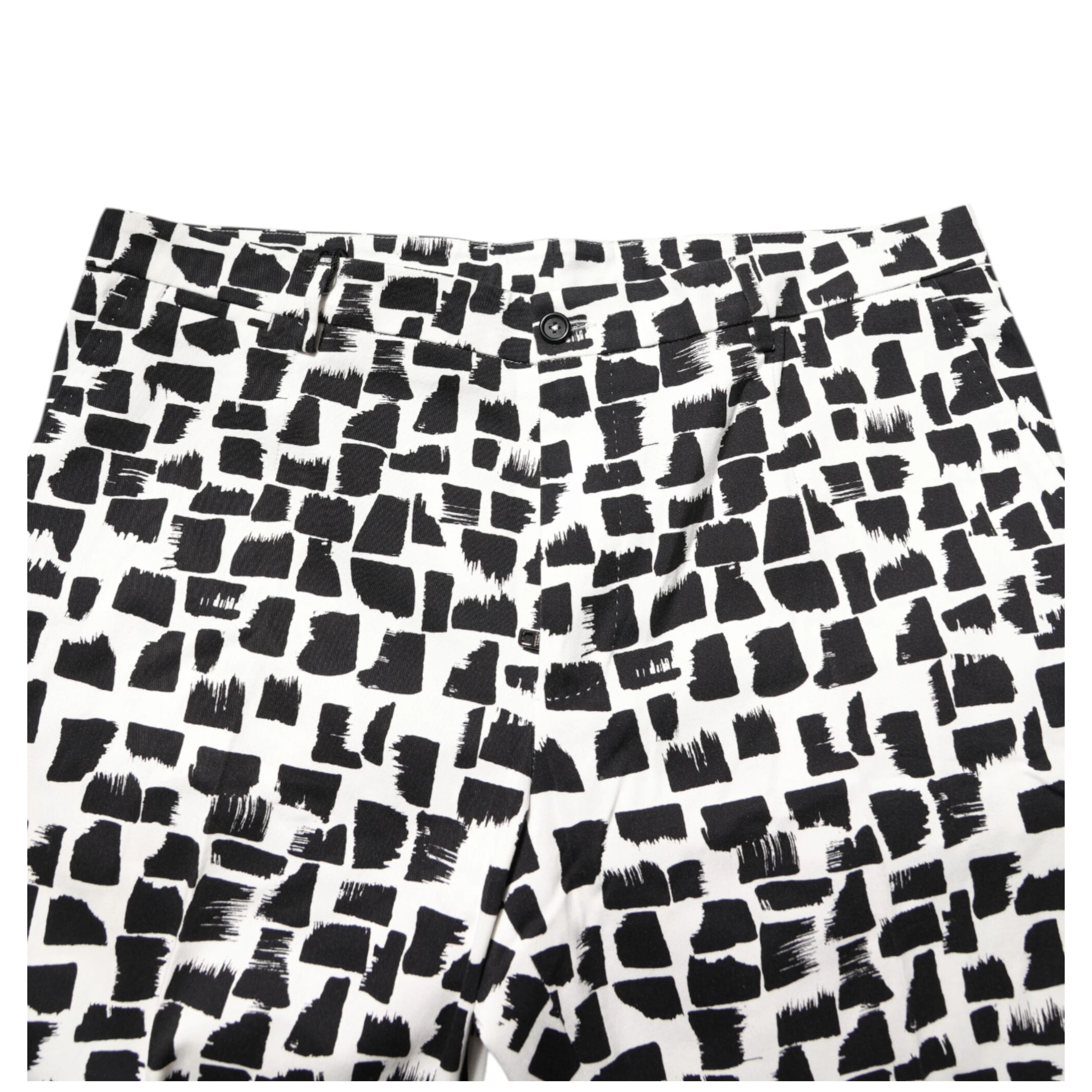 Black White Abstract Print Cotton Blend Pants